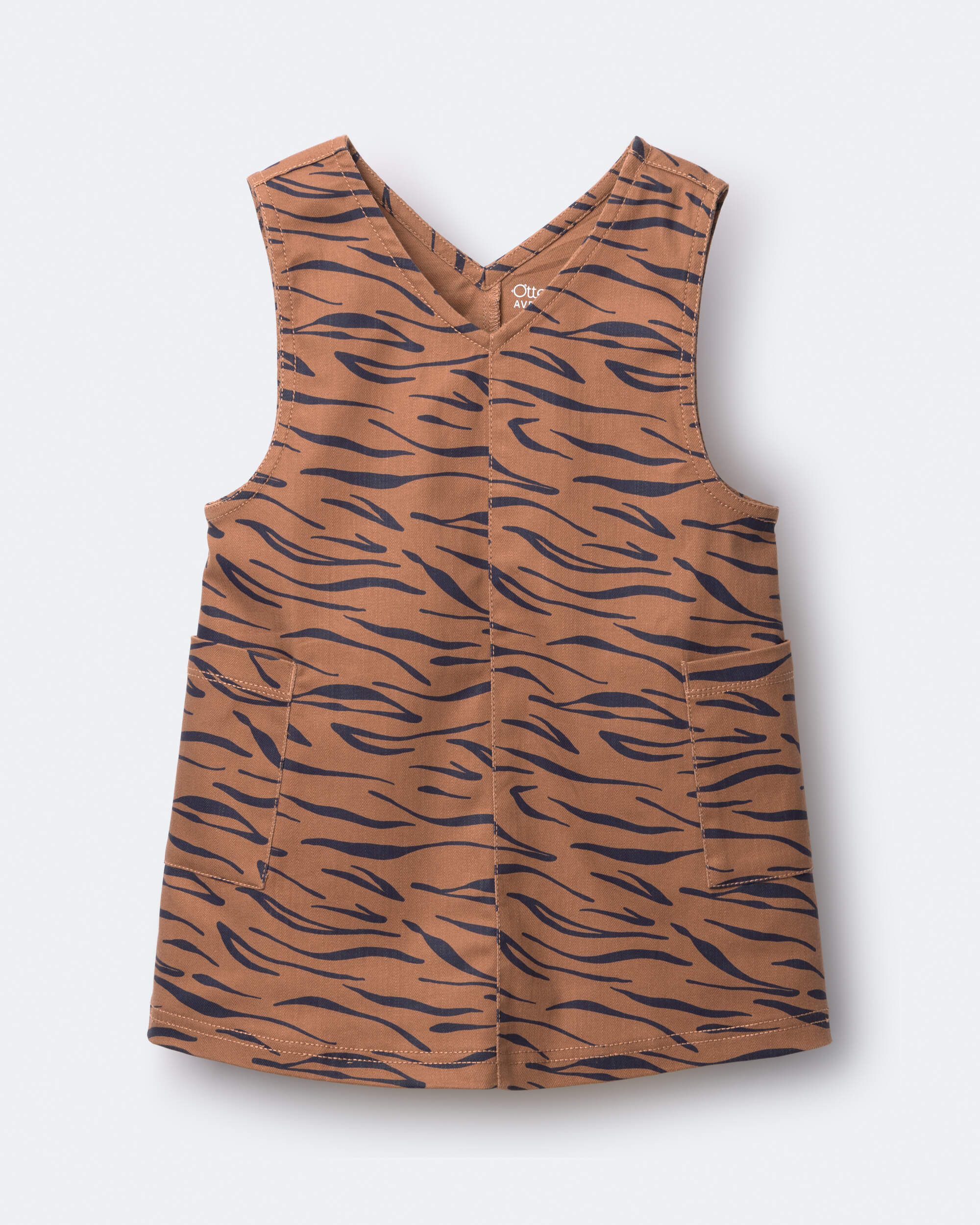 Toddler Girl Otter Pocket Corduroy Jumper Tiger Print - Brown