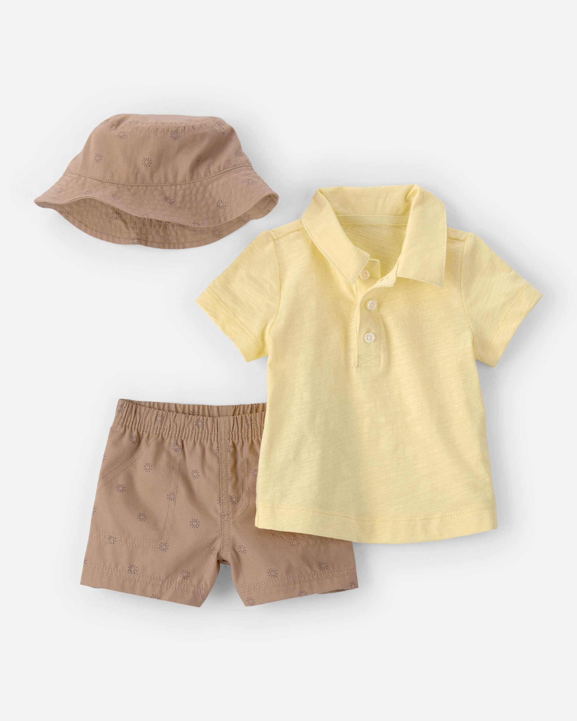 Baby Boy 3-Piece Top & Short Set - Brown/Yellow