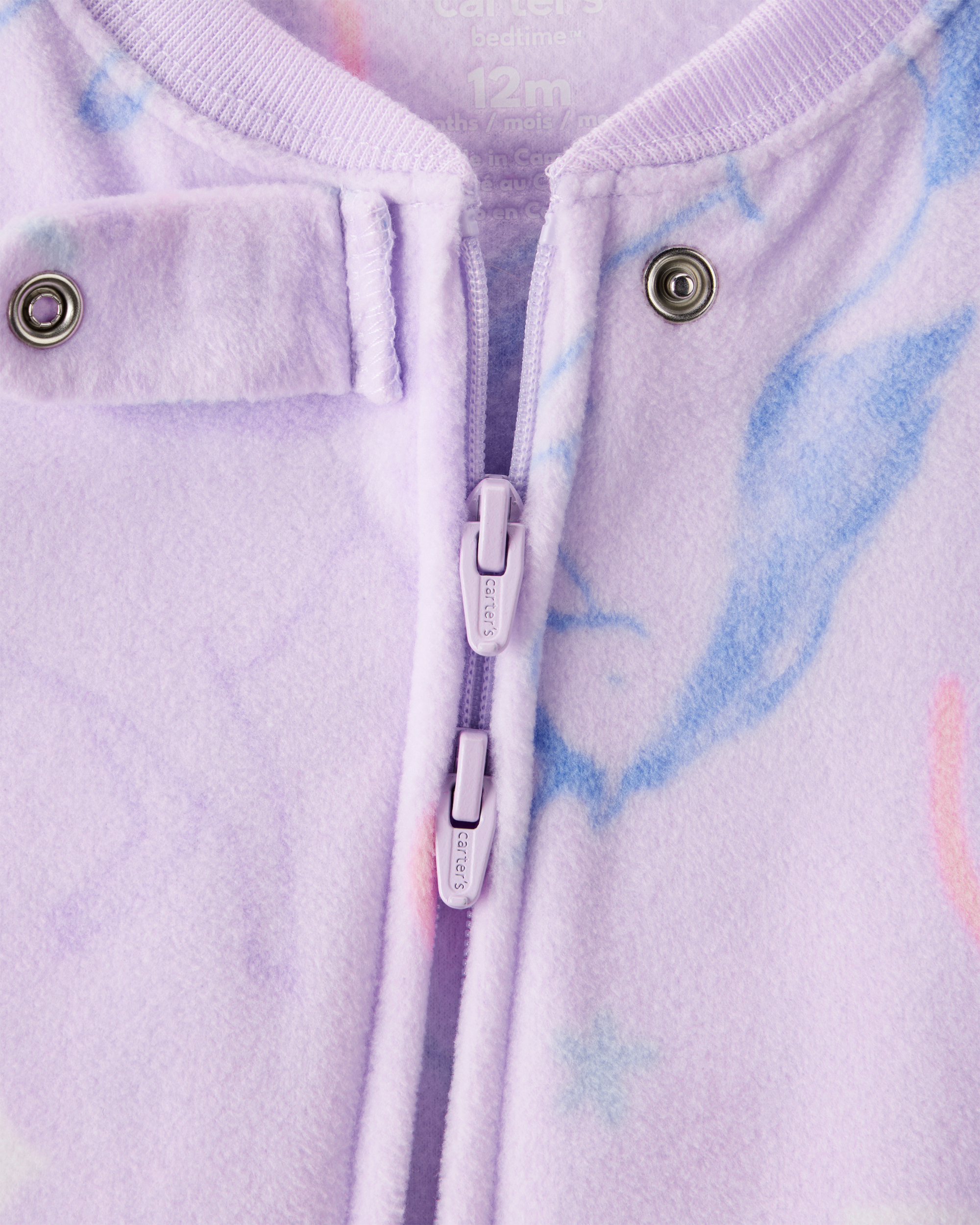 Baby Girl Unicorn Print Loose Fit Long-Sleeve 2-Way Zip 1-Piece pyjamas - Purple