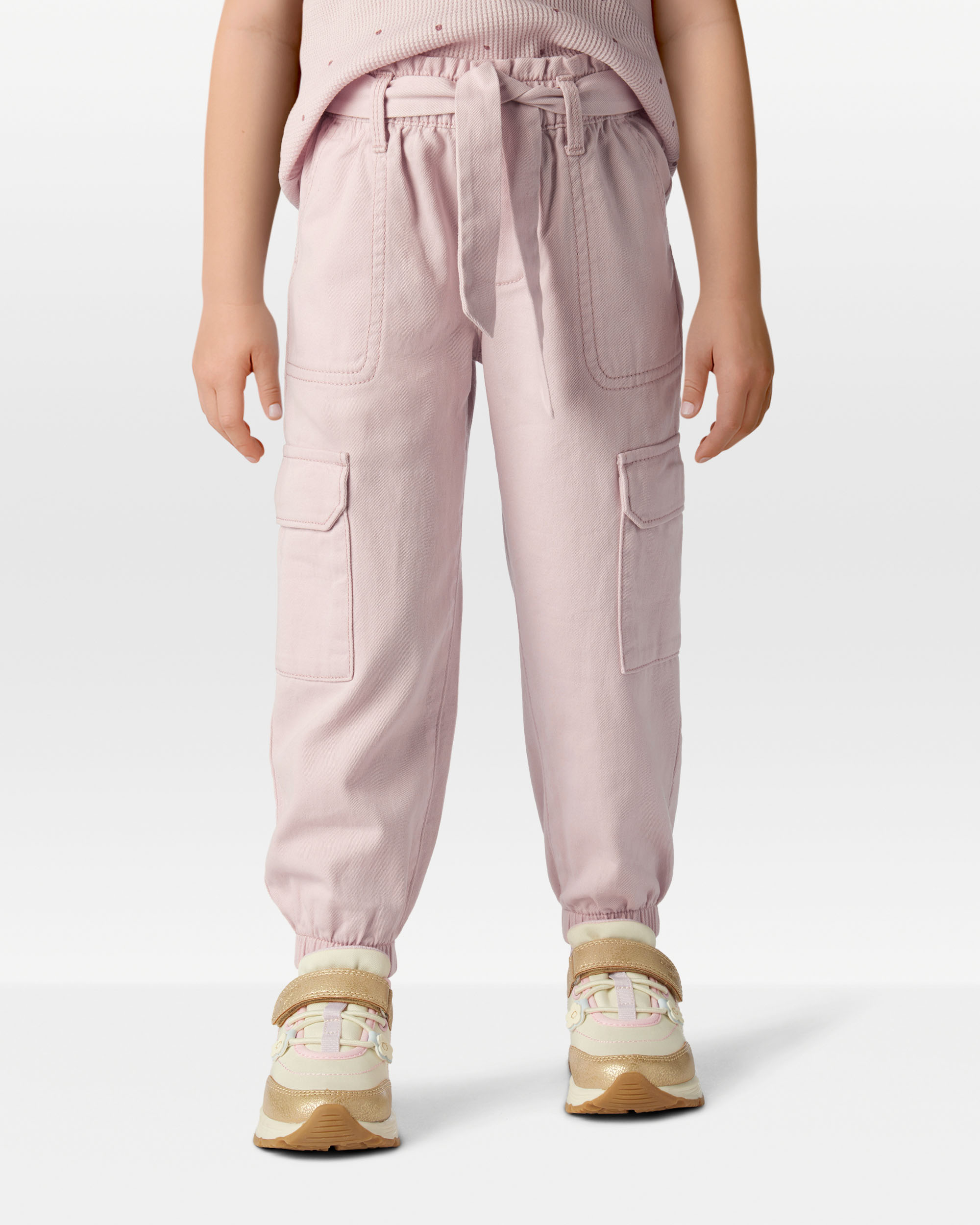 Toddler Girl Cotton Cargo Joggers - Pink