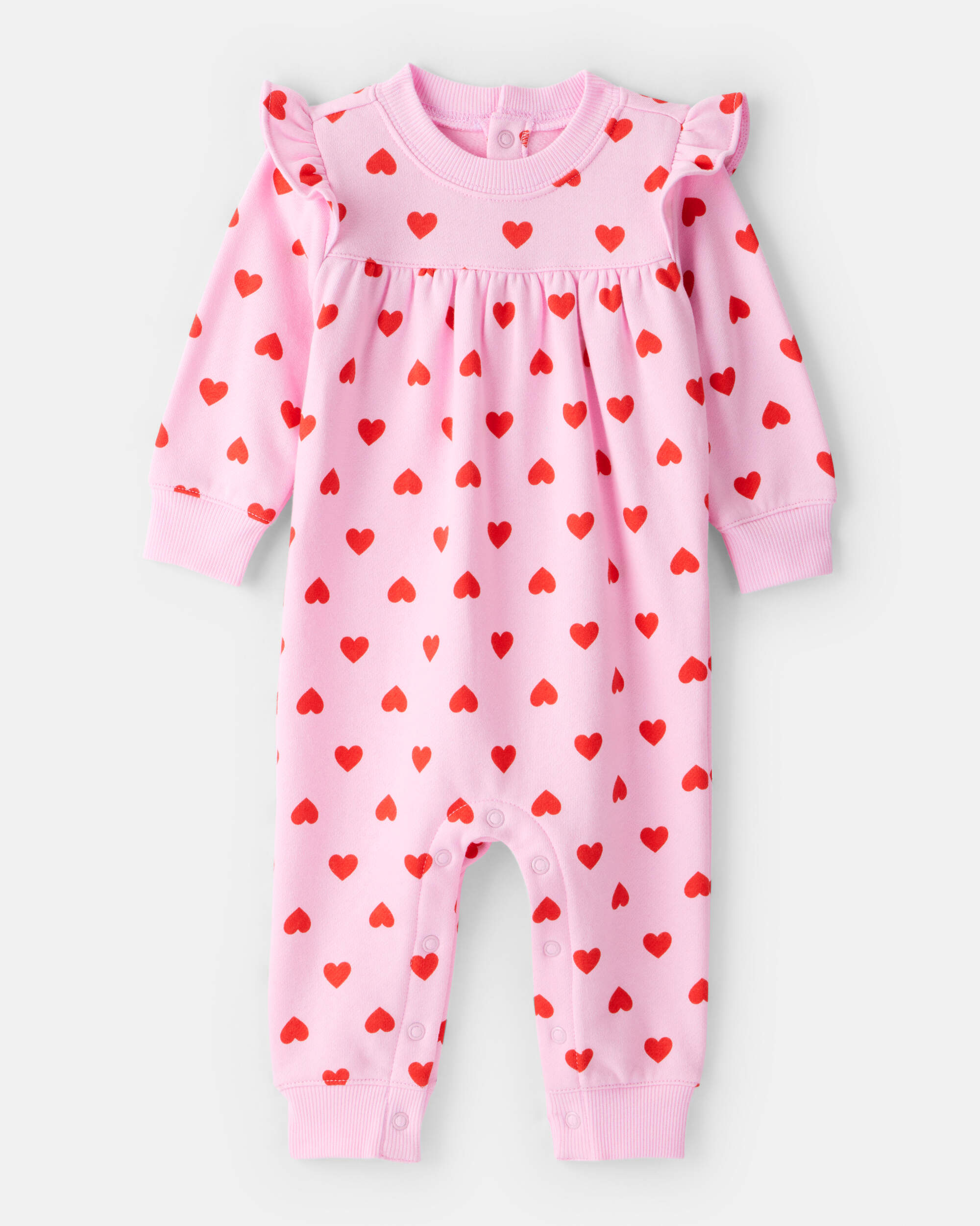 Baby Girl DayDream Fleece Heart Long-Sleeve Jumpsuit - Pink