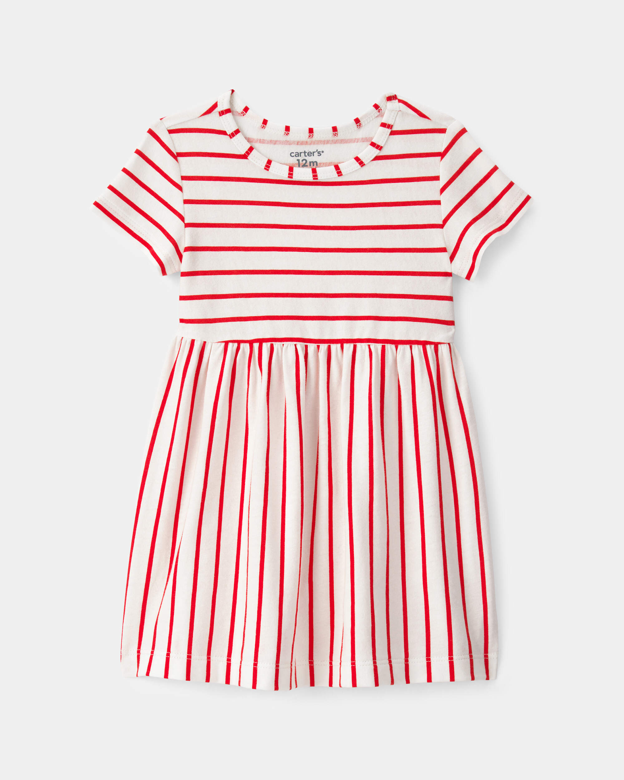 Baby Girl Striped Short-Sleeve Dress - Red/Ivory