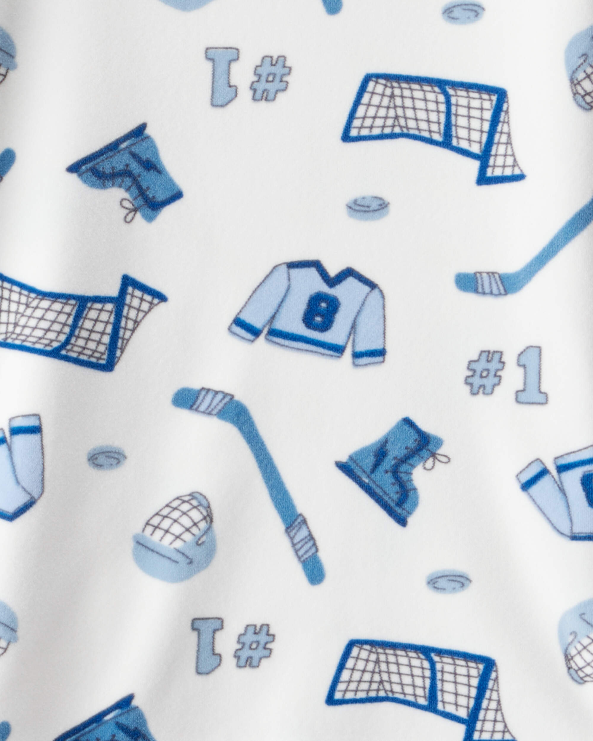 Boys Hockey Print Fleece Long-Sleeve 2-Piece Pyjamas – Blue