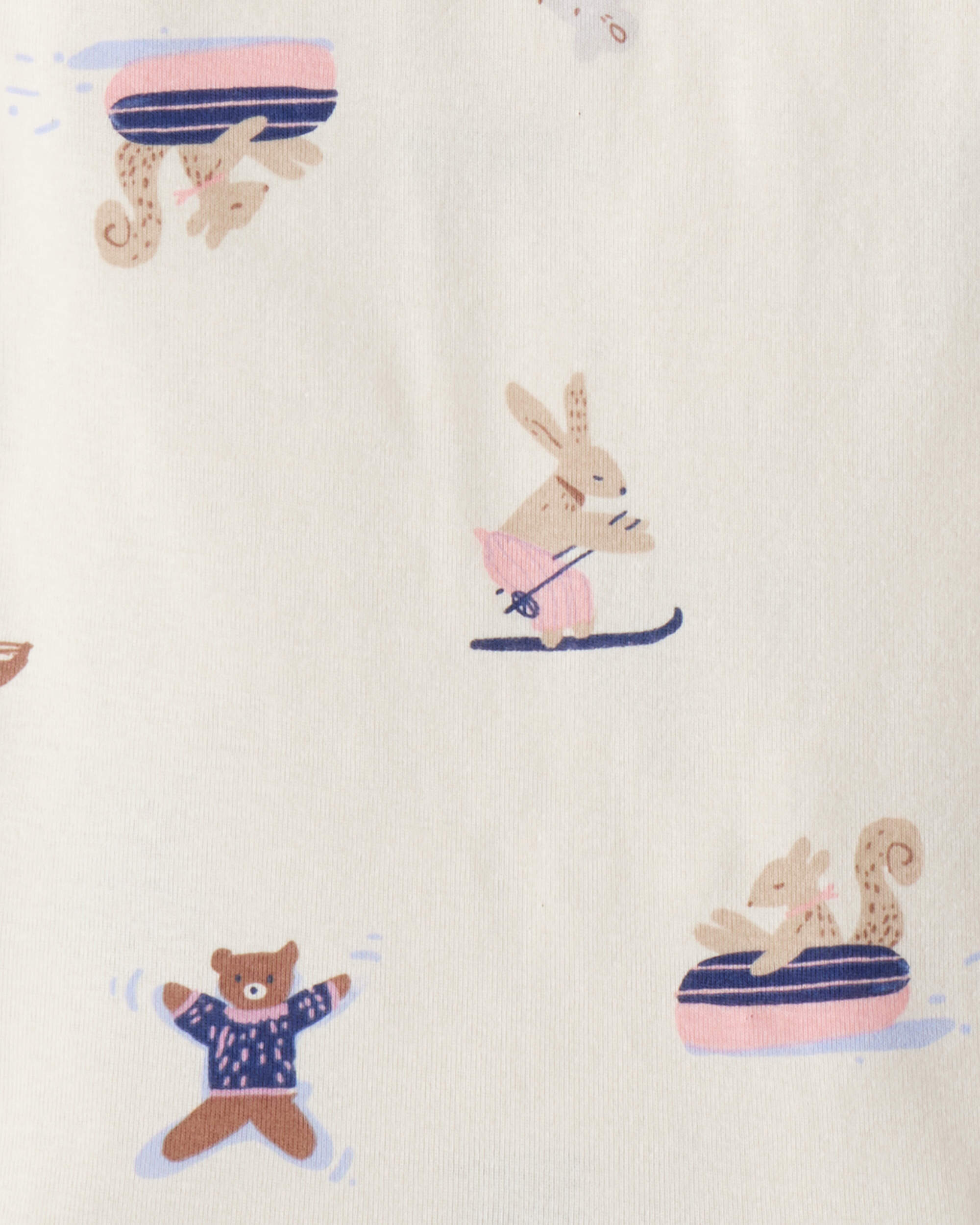 Baby Girl Bunny Winter Print 100% Cotton Long-Sleeve Snug Fit 4-Piece Pyjamas - Blue/White