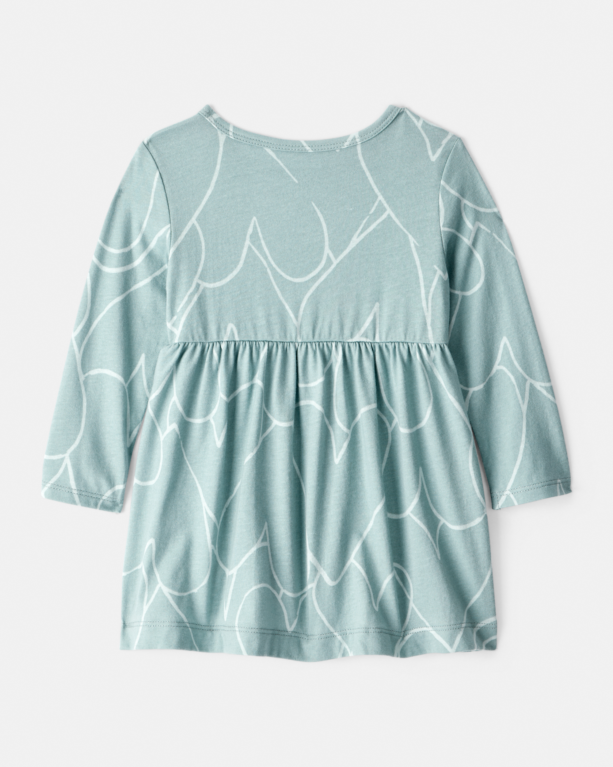 Baby Girl Heart Print Long Sleeve Cotton Dress - Green