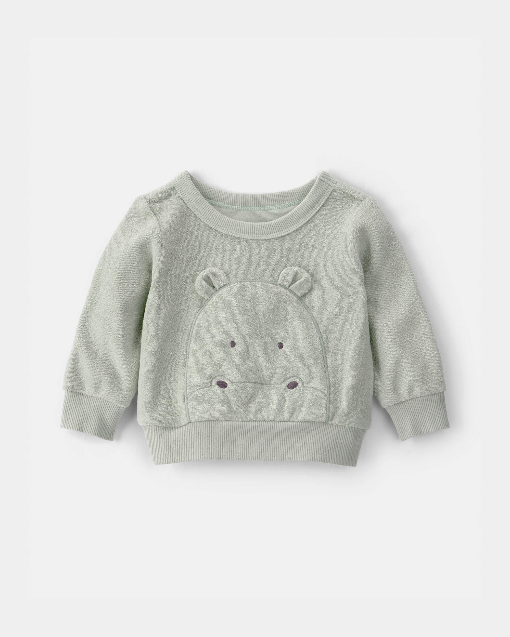 Baby Hippo Terry Pullover Sweatshirt - Green