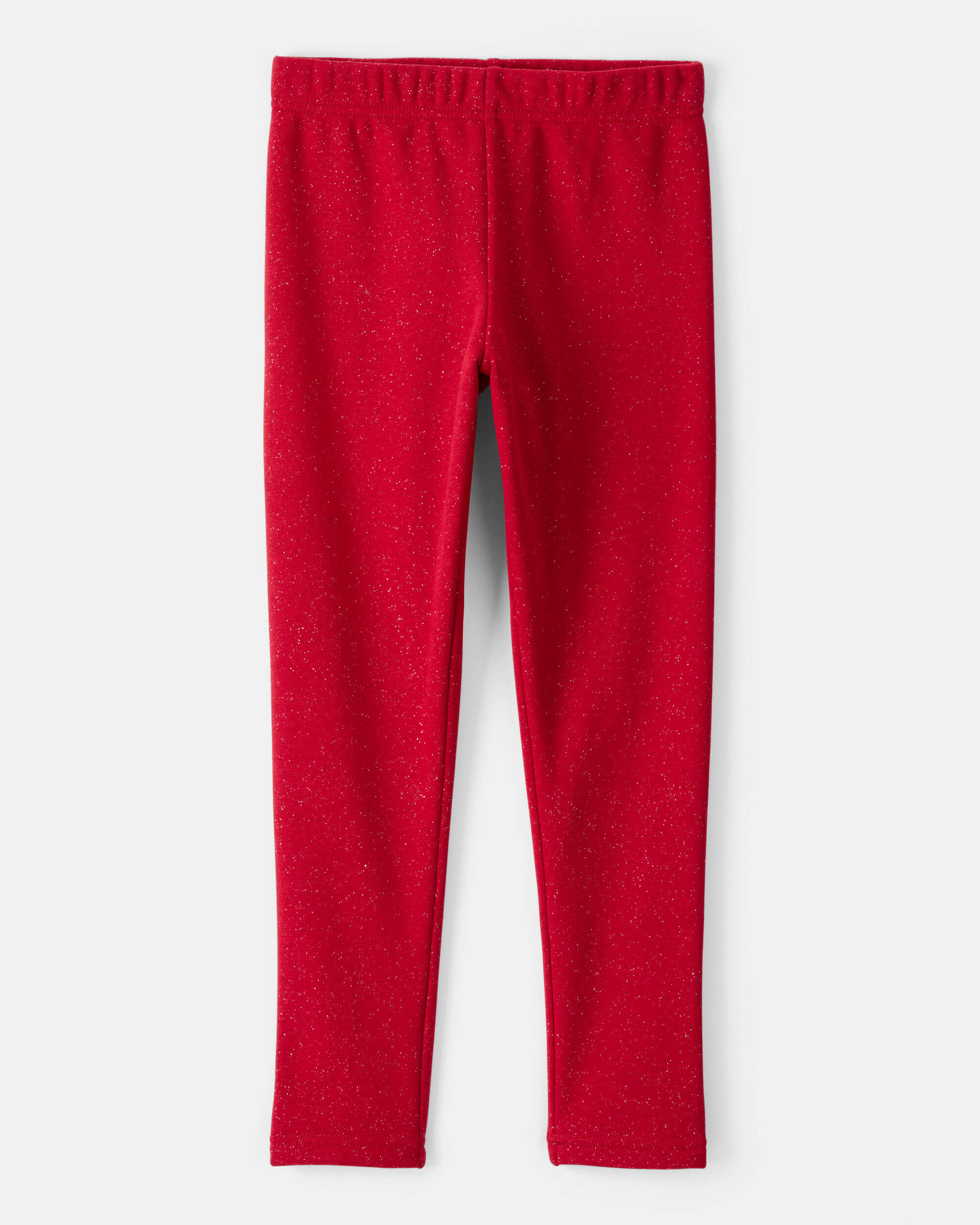 Kid Shimmer Cotton Pull-On Stretch Leggings - Red