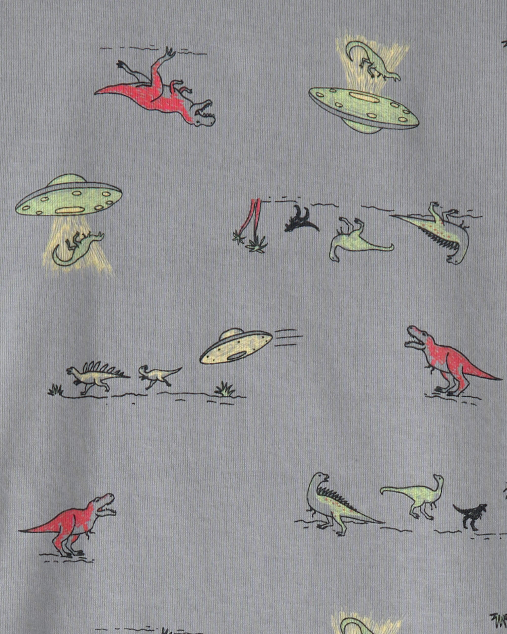 Boys Dinosaur 100% Cotton Snug Fit 4-Piece Pajama Set - Green/Grey