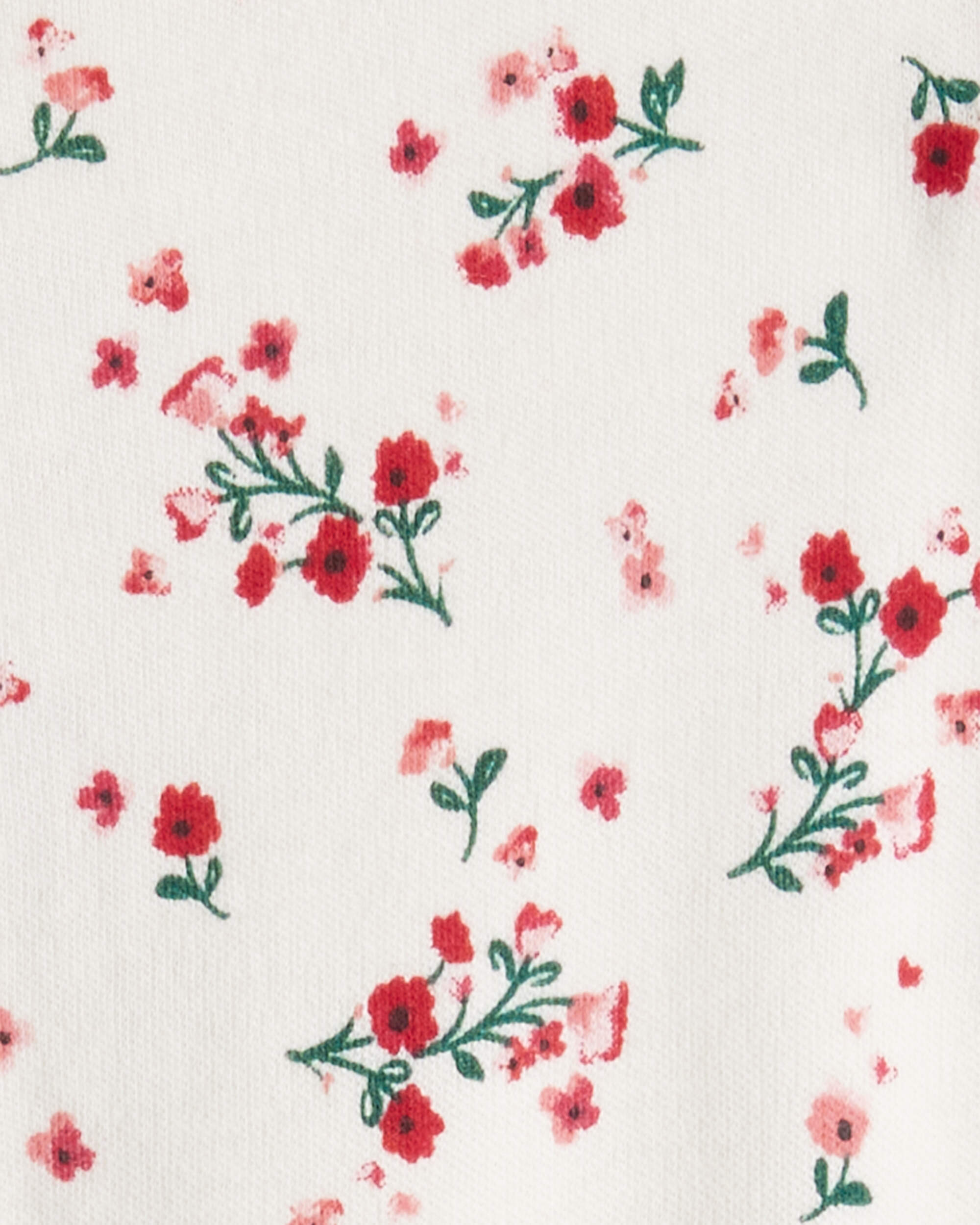 Baby Girl Bow Floral Print 100% Cotton Sleeper - White/Red