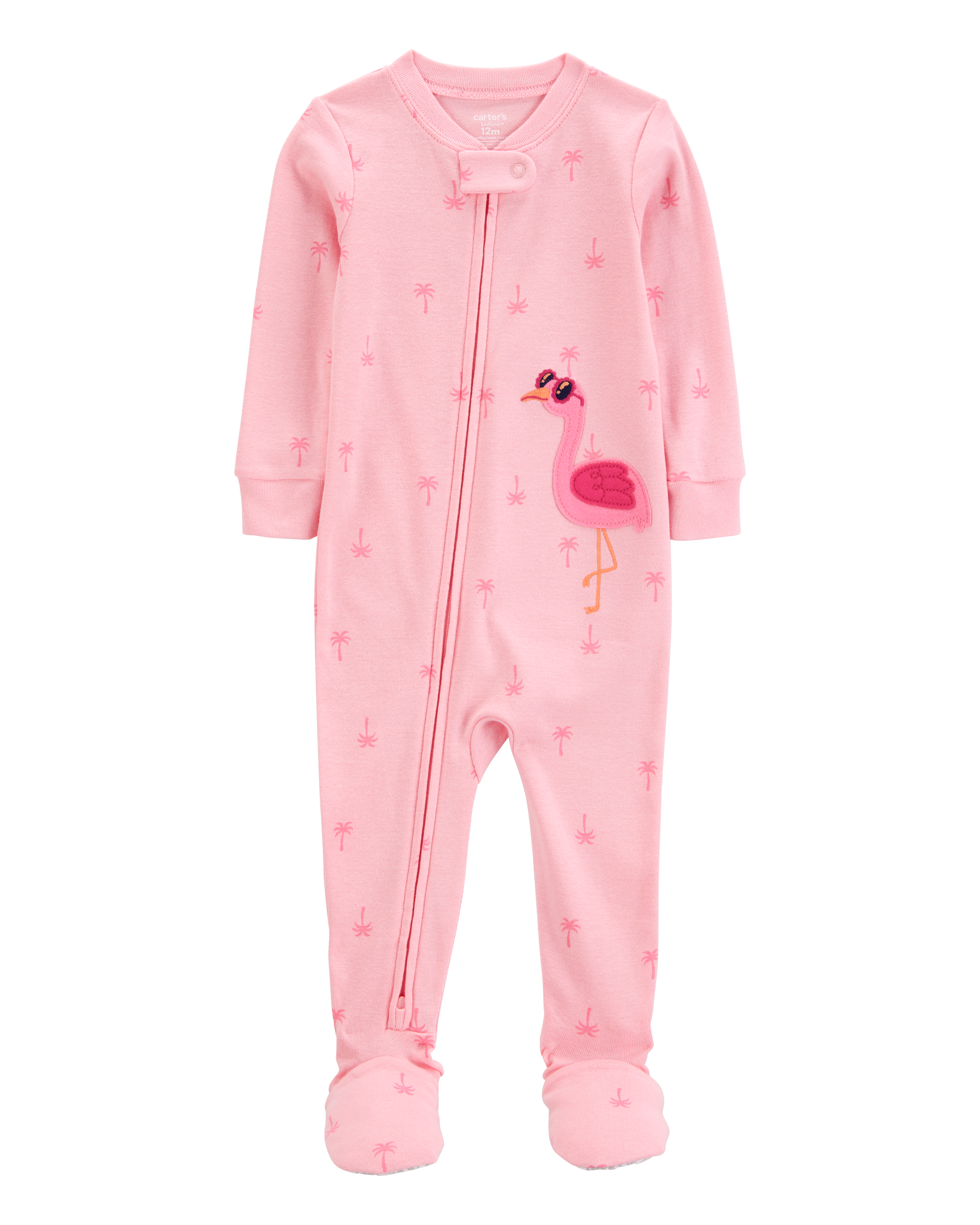 Baby Flamingo Print Snug Fit Cotton Footie 1-Piece Pyjamas - Pink