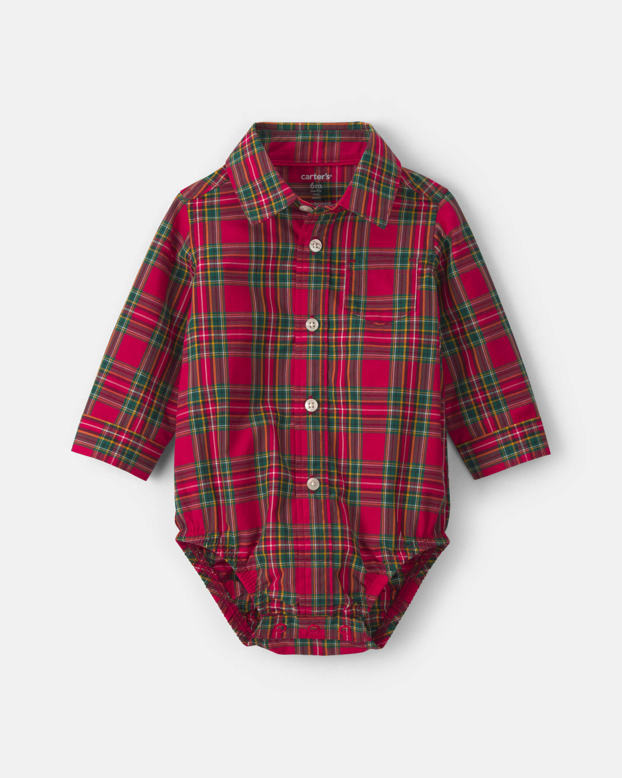 Baby Boy 2-Piece Plaid Denim Long-Sleeve Bodysuit & Suspender Pant Set - Red/Indigo