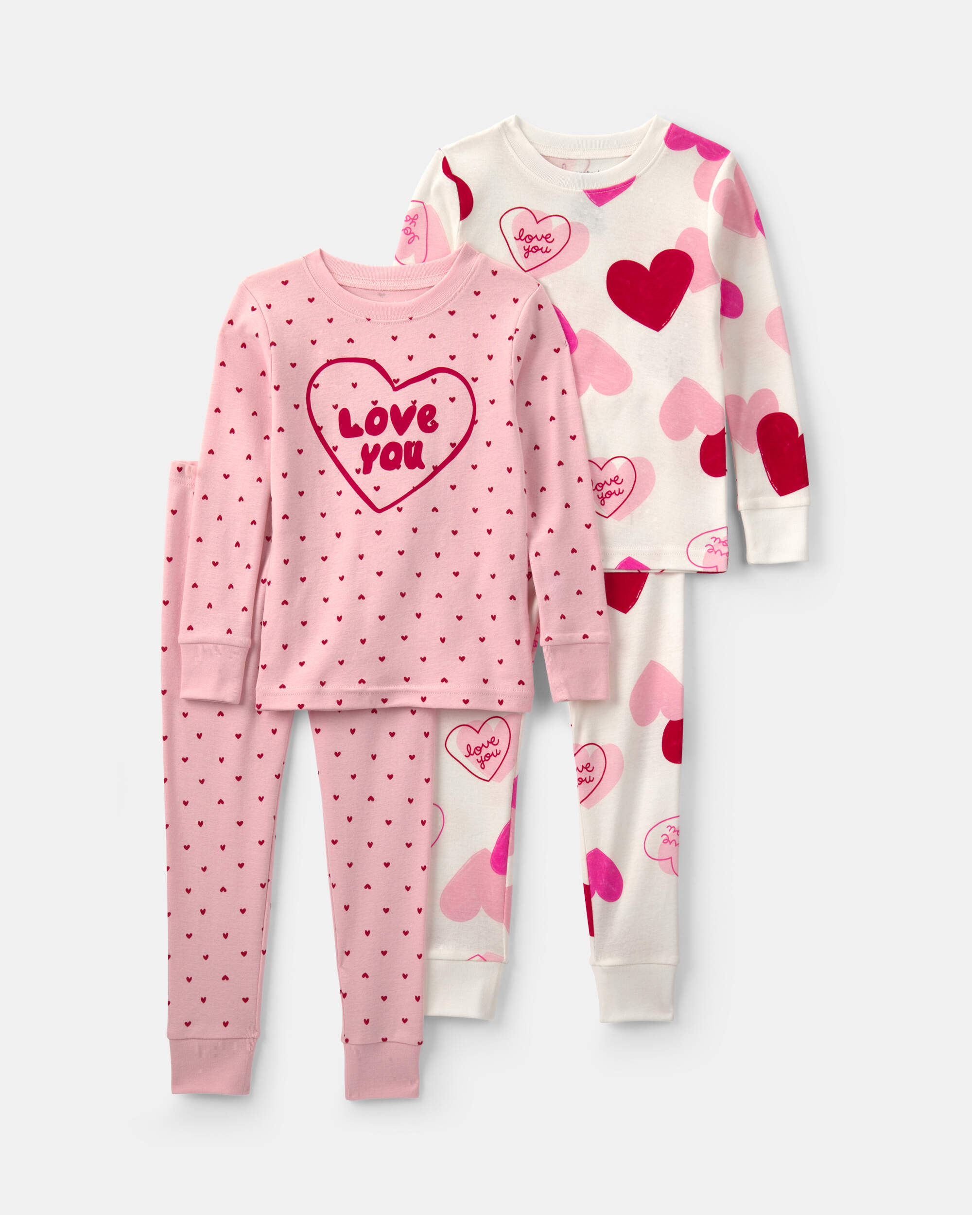 Toddler Girl Love You' Valentine's Day Cotton Snug Fit 4-Piece Pyjama Set - Pink