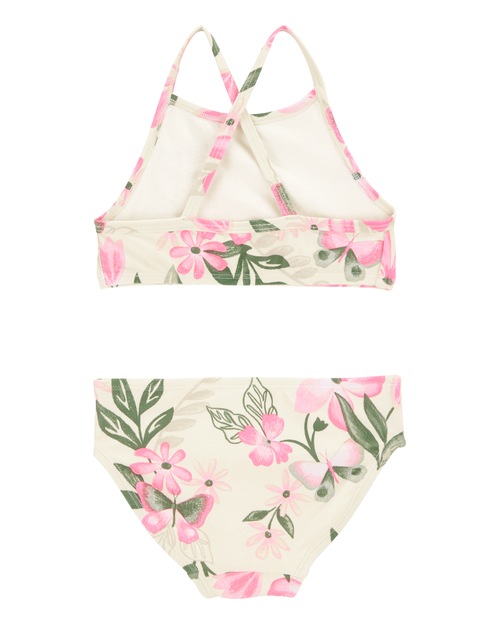 Toddler Girl 3-Piece Tropical Floral Rashguard Swim Set - Pink/Cream