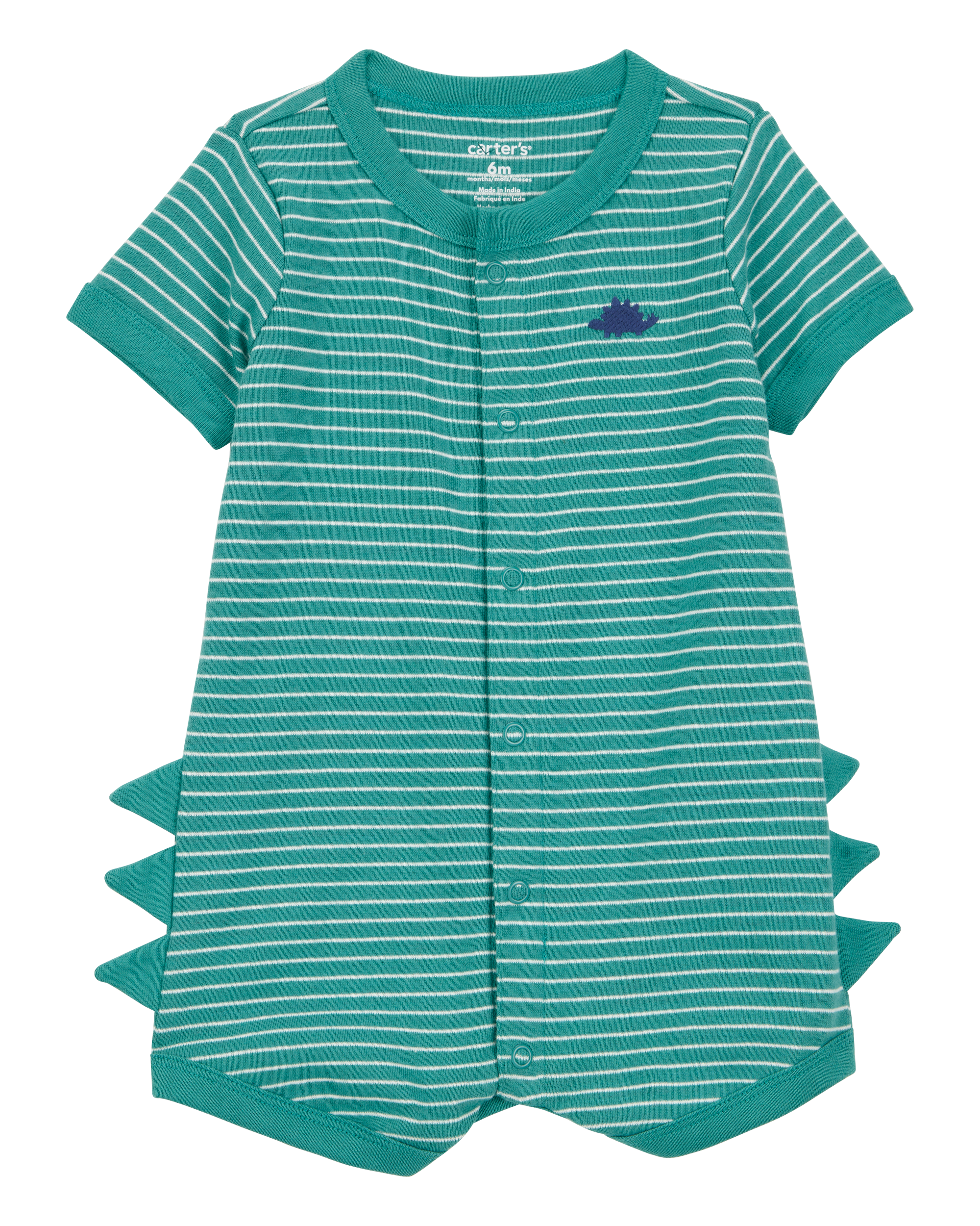 Baby Dinosaur Striped Cotton Short-Sleeve Romper - Green