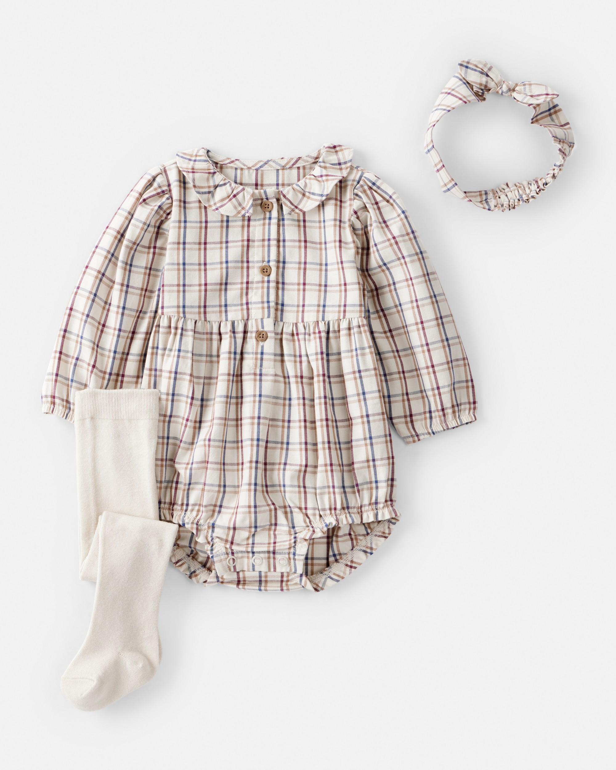 Baby Girl 3-Piece Plaid Bubble Outfit Set