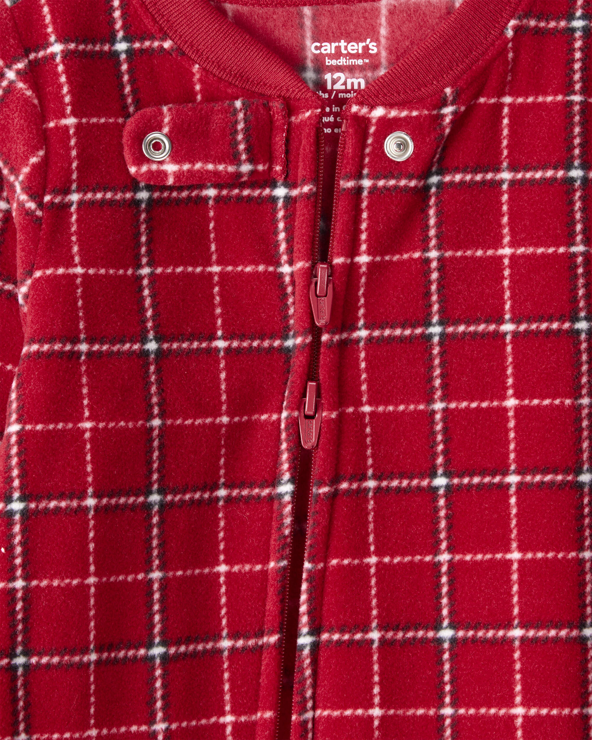 Baby Boy Plaid Print Fleece Loose Fit 1-Piece Pyjamas - Red