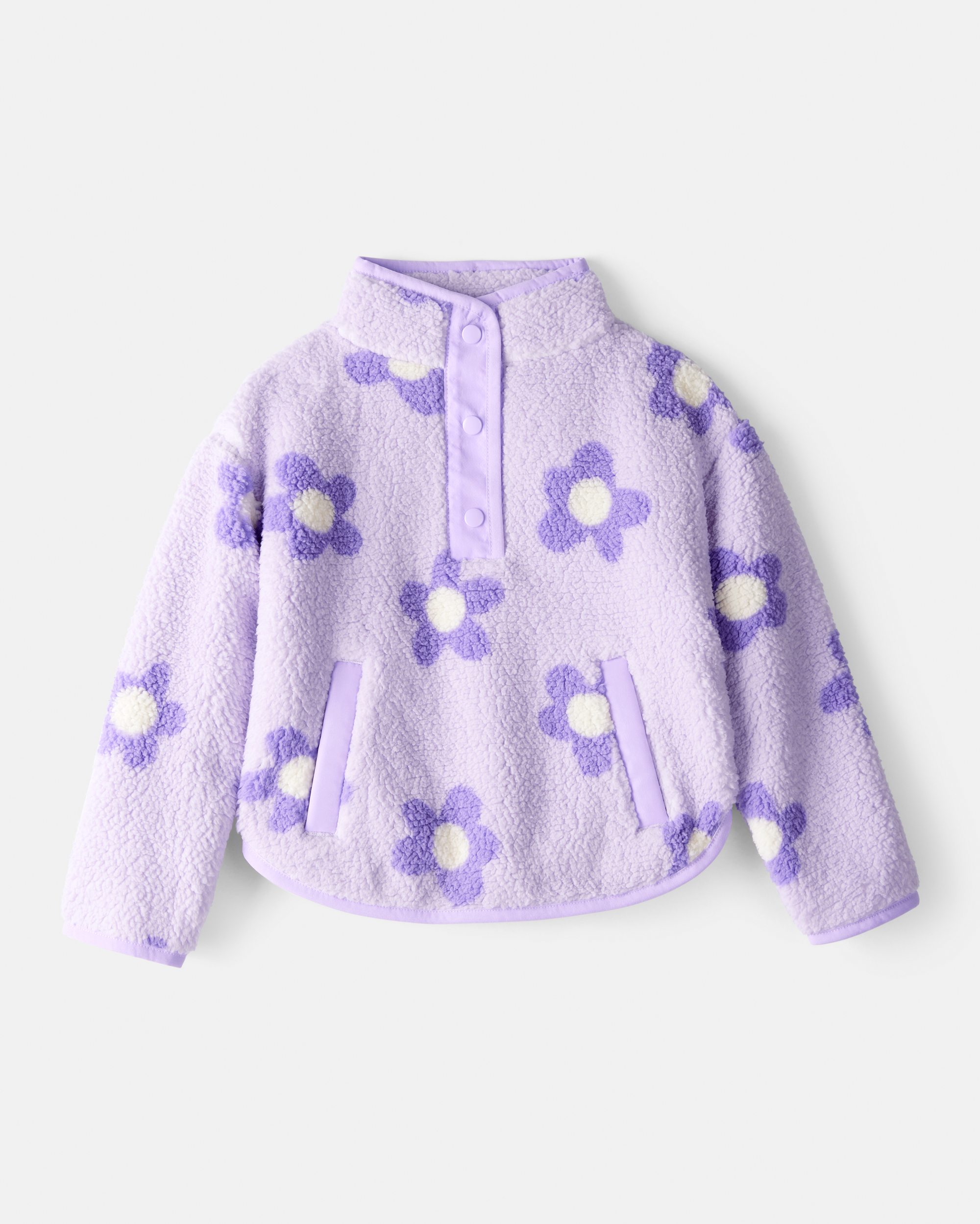 Toddler Girl Floral Sherpa Quarter-Zip Pullover - Purple