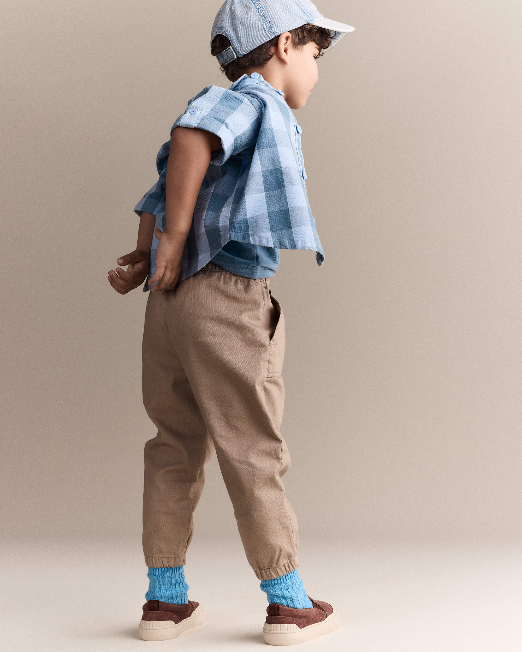 Toddler Boy Button-Down Short-Sleeve Shirt in Plaid - Blue, , hi-res