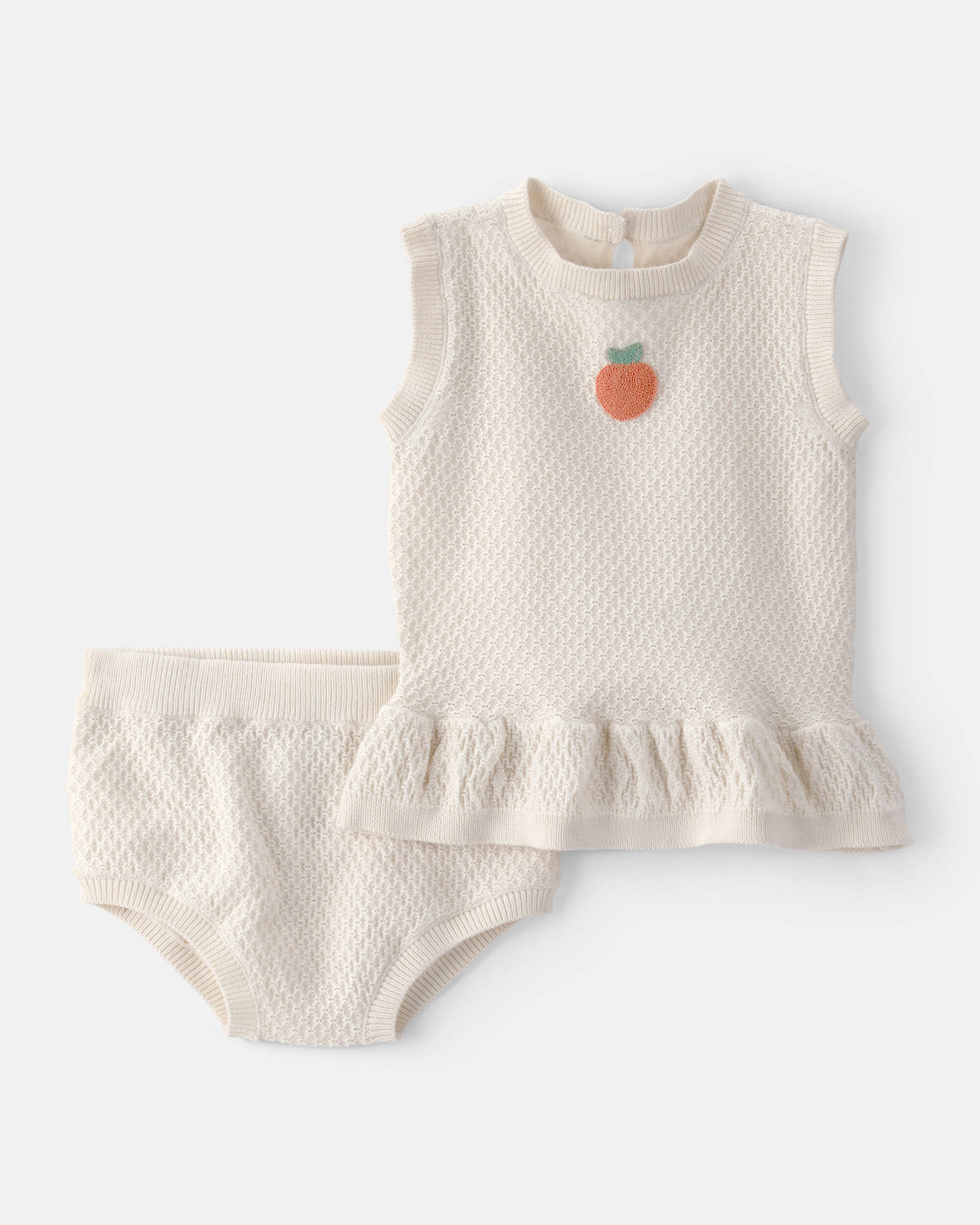 Baby Girl 2-Piece Peach Crochet Top & Short Set - Cream