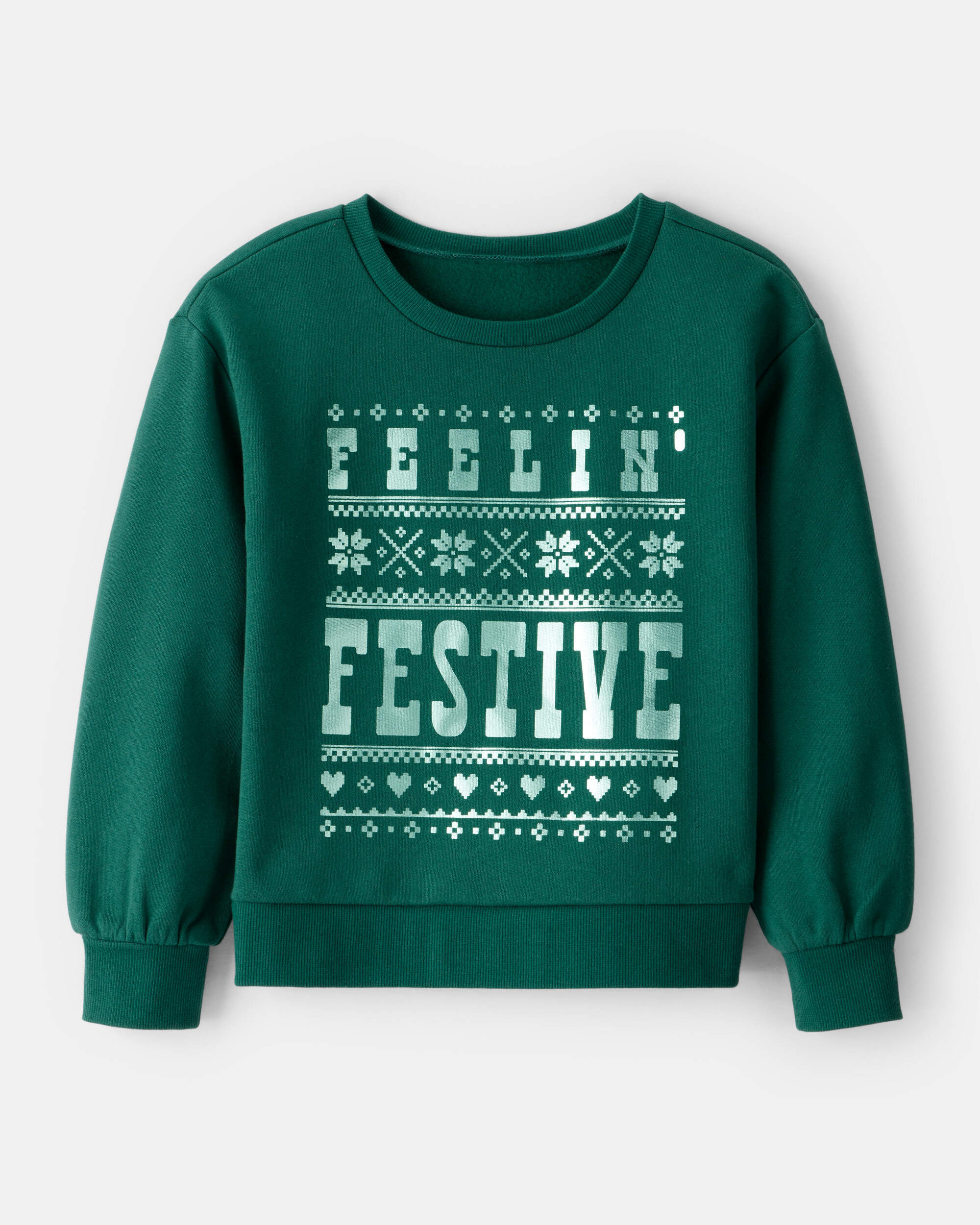 Girls Christmas Festive Long-Sleeve Pullover Sweatshirt - Green