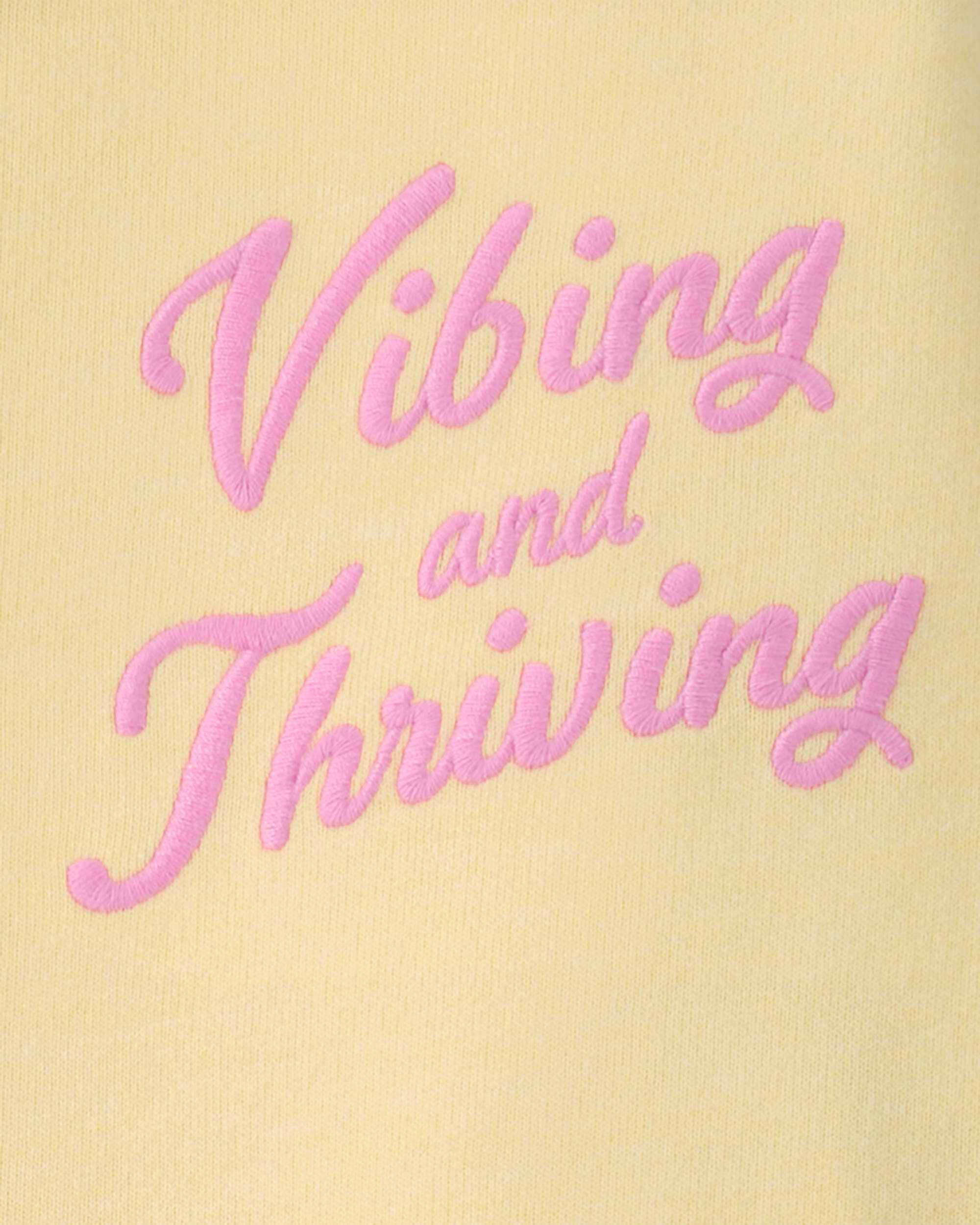 Girls 'Vibing and Thriving' French Terry Pullover Sweatshirt - Yellow
