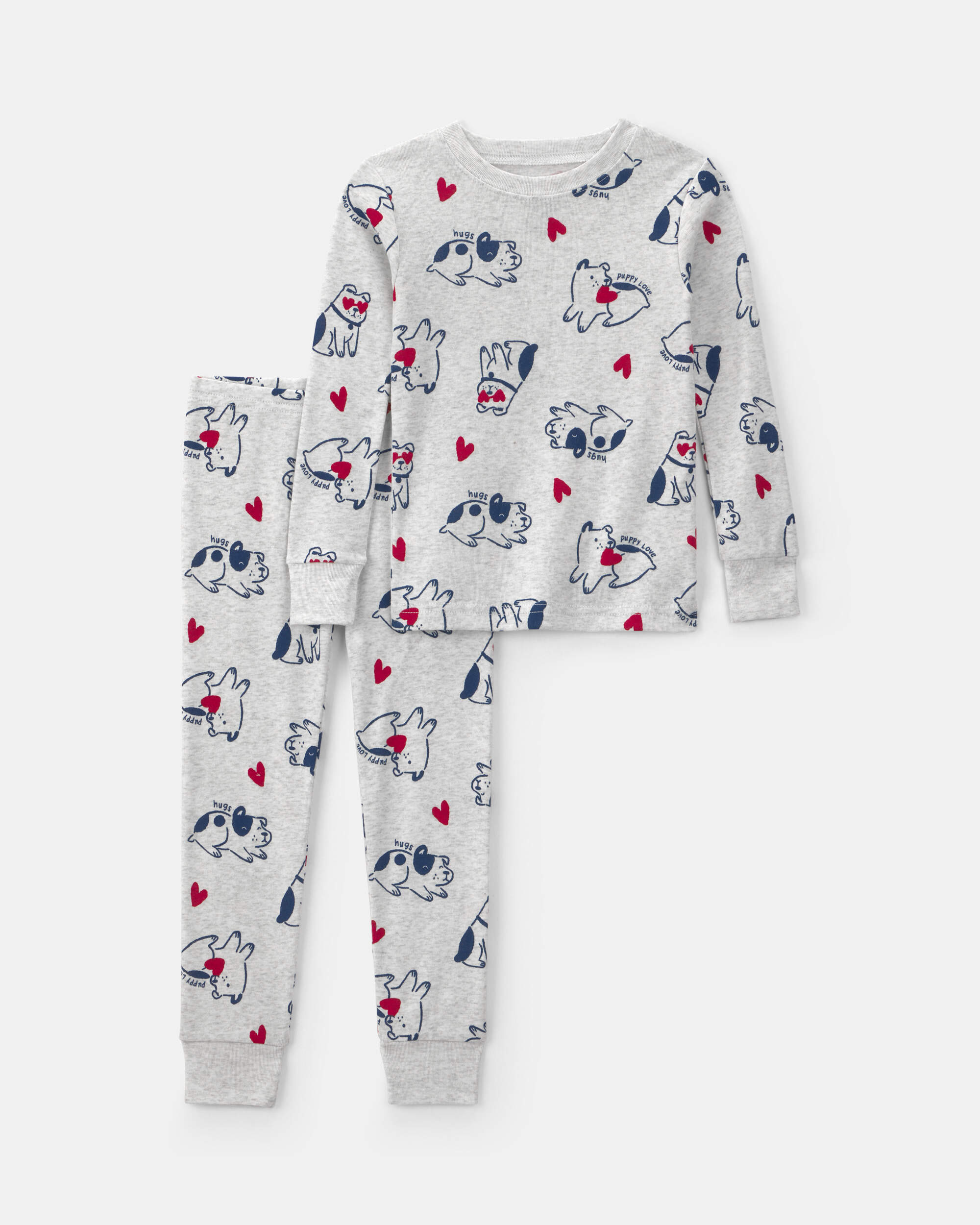 Toddler Puppy Love Valentine's Day Snug Fit 2-Piece Pyjama Set - Cream