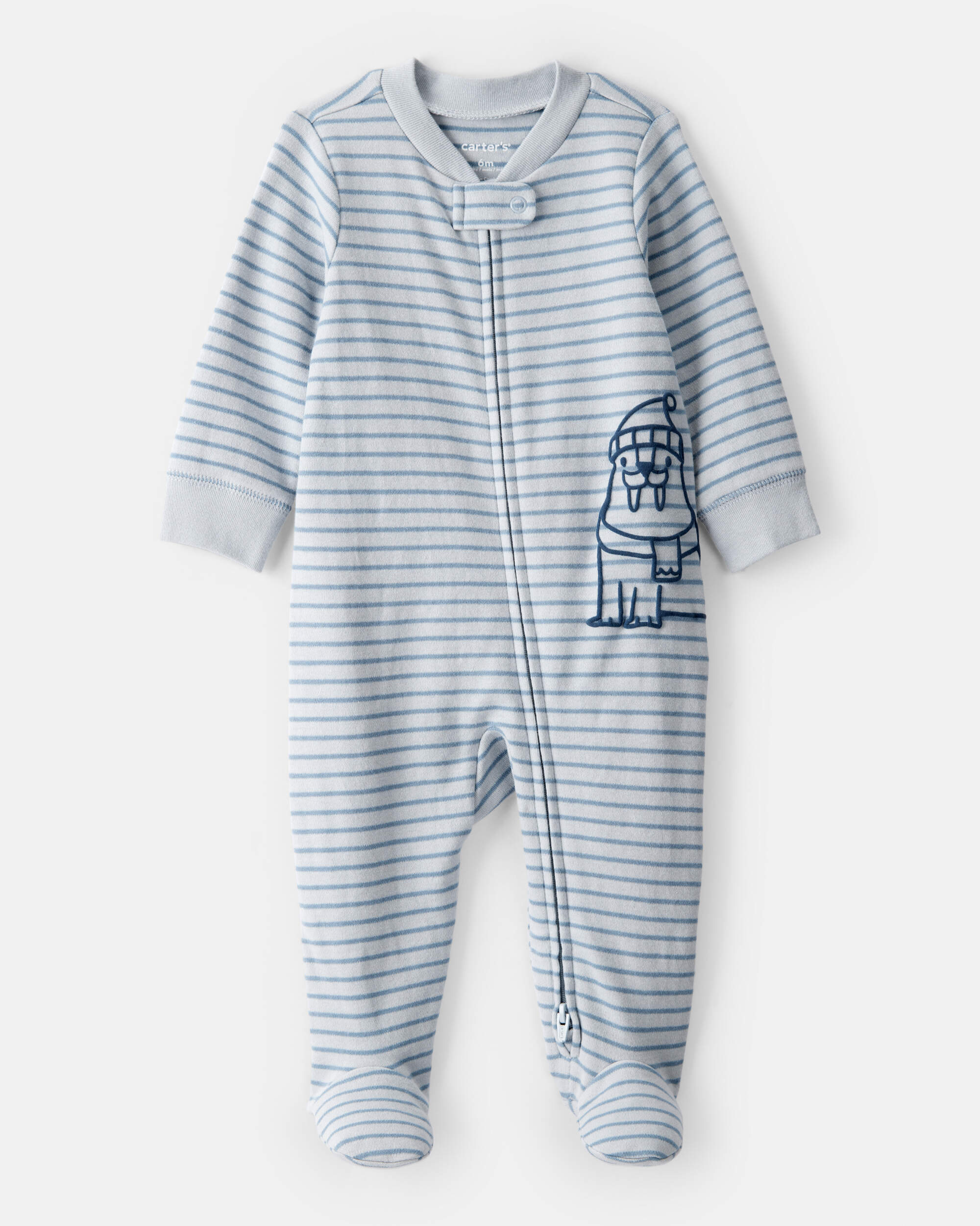 Baby Boy Walrus 100% Cotton Long-Sleeve Snug Fit Sleeper- Blue