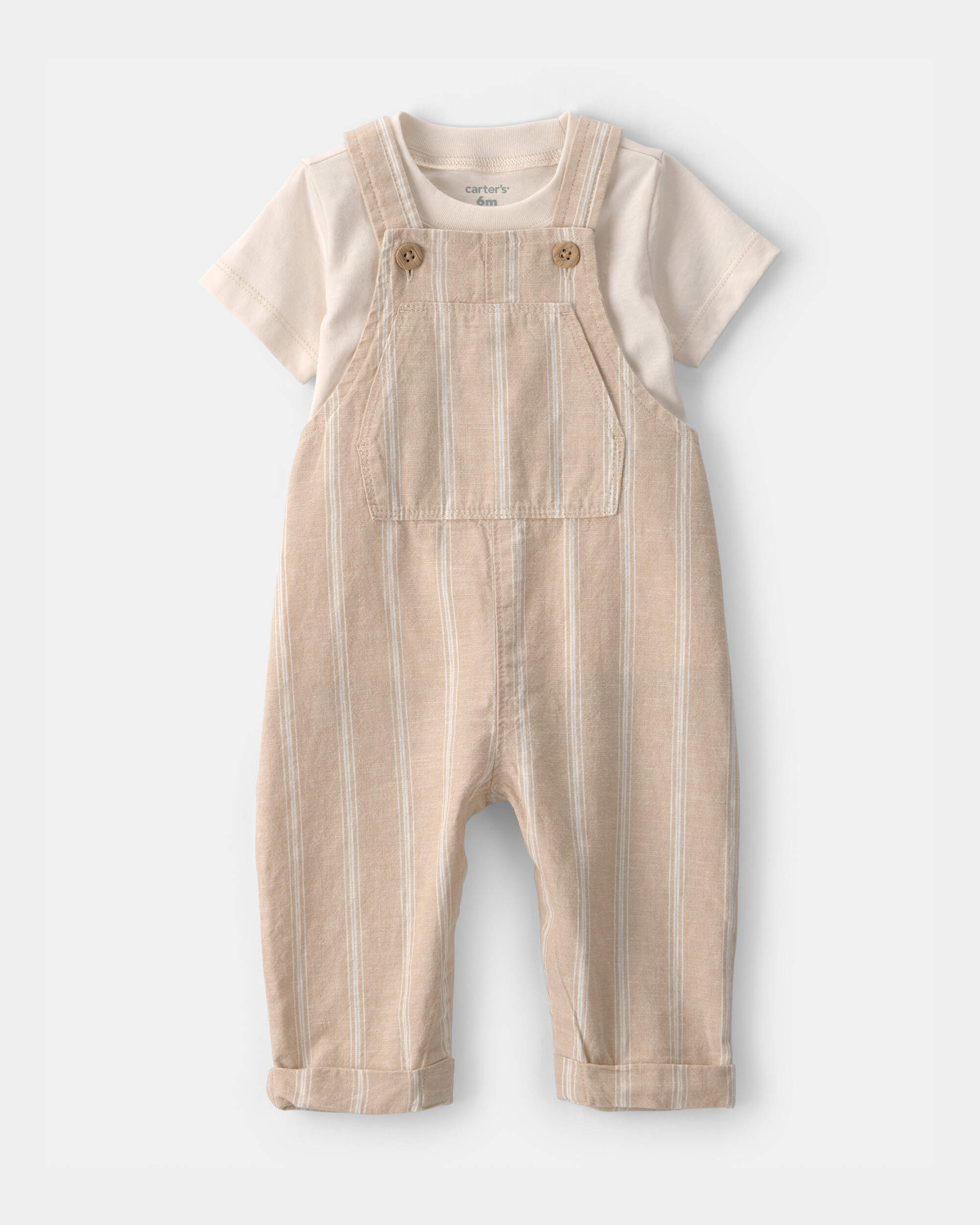 Baby 2-Piece Stripe Overall Set - Khaki