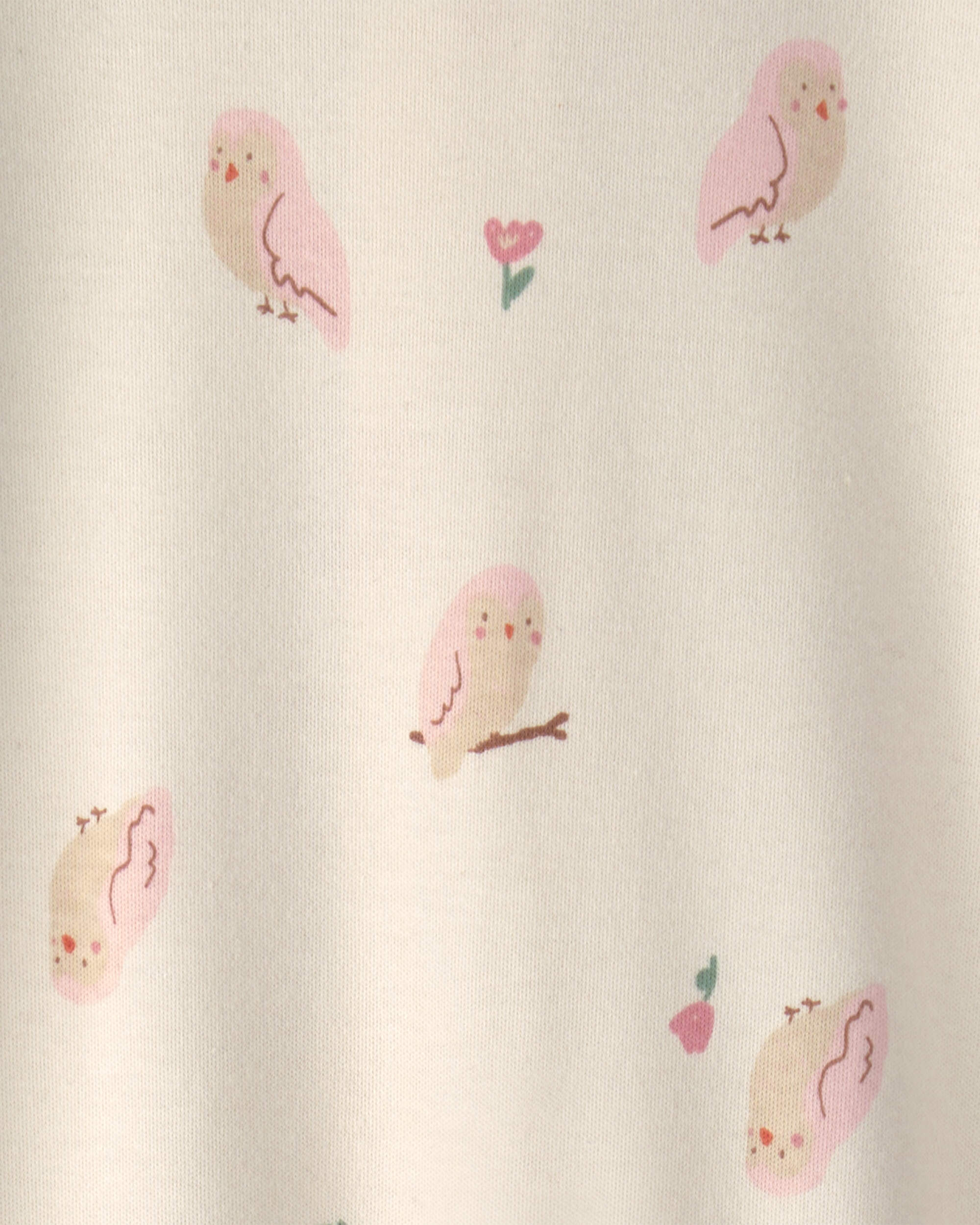 Baby Girl Owl 100% Cotton 2-Way Zip Sleepers - Cream