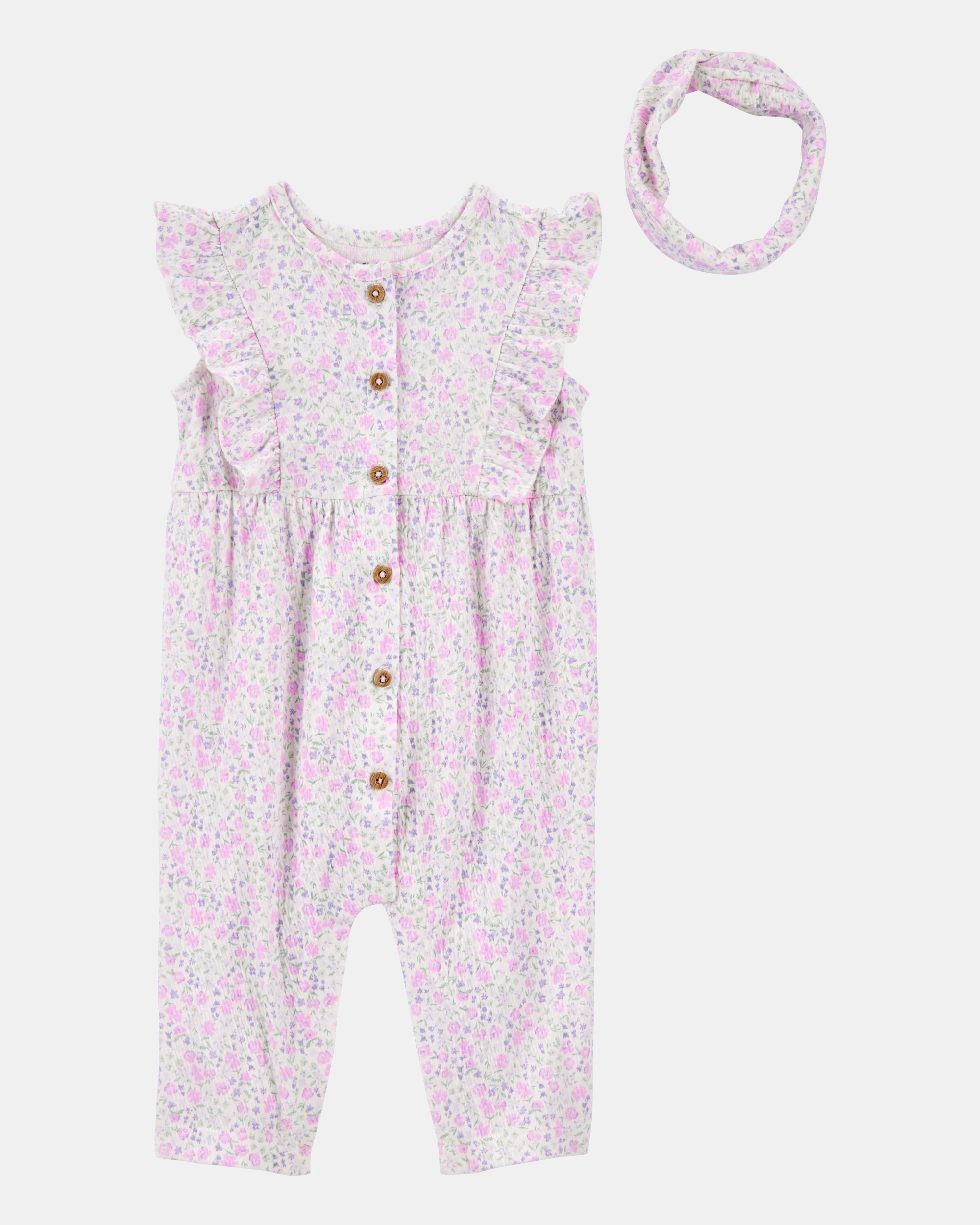 Baby 2-Piece Floral Jumpsuit & Headwrap