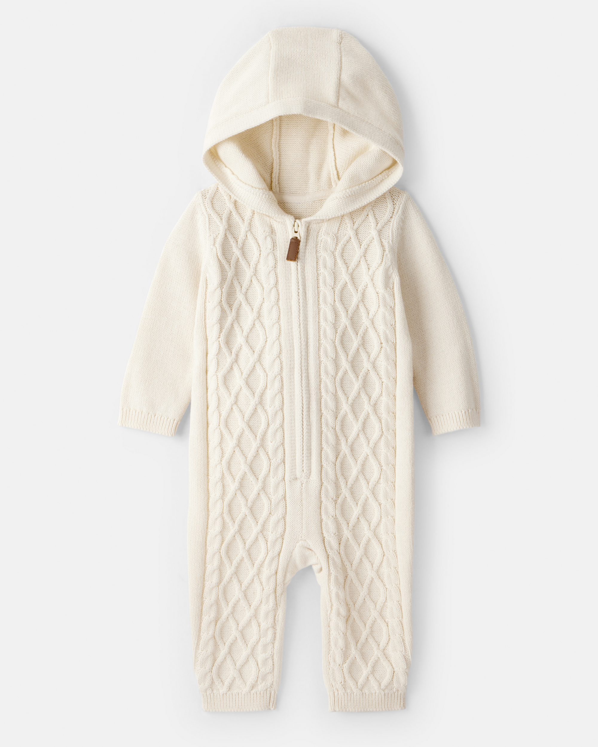 Baby Boy Long-Sleeve Cableknit Jumpsuit - Cream
