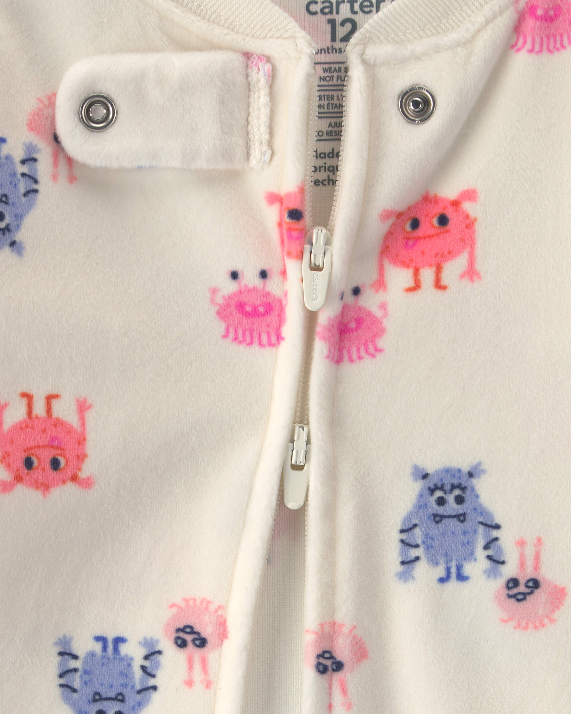 Baby Girl 1-Piece Monster 2-Way Zip DreamPlush Snug Fit Pyjama - Cream