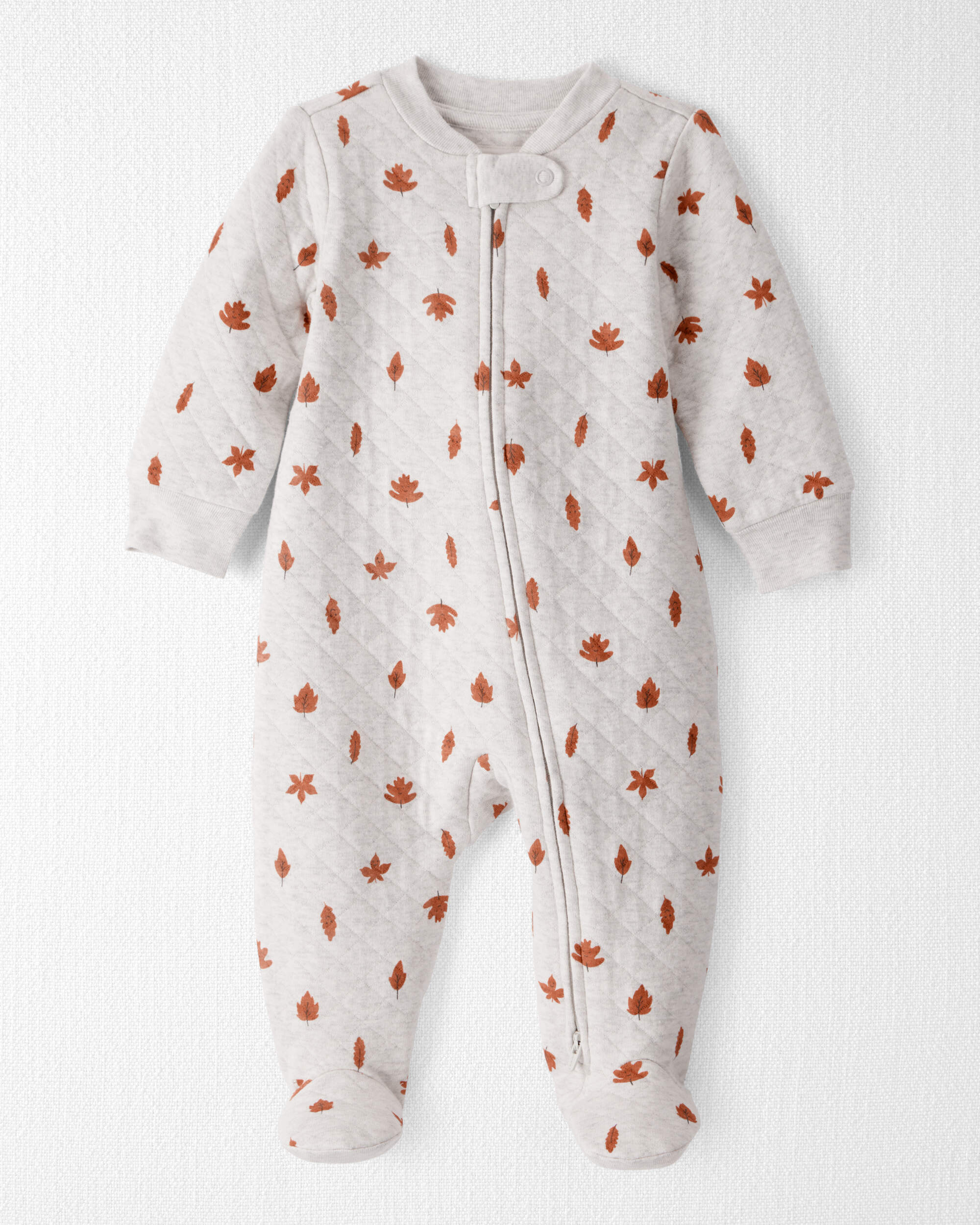 Baby Quilted Sleep & Play Pyjamas Made with Organic Cotton Leaves Print