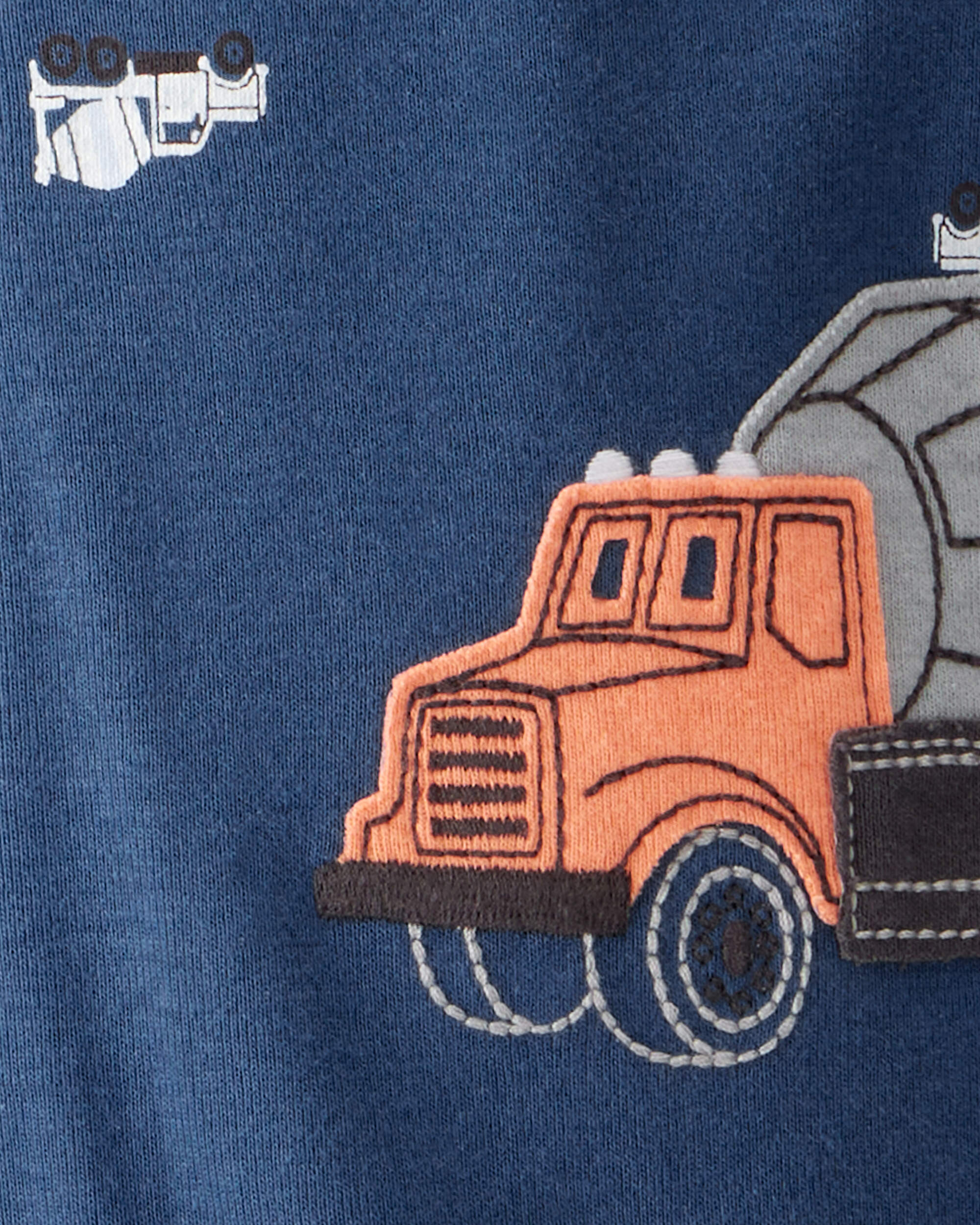 Toddler Boy Construction Print 100% Cotton Long-Sleeve 2-Way Zip 1-Piece Pyjamas - Blue