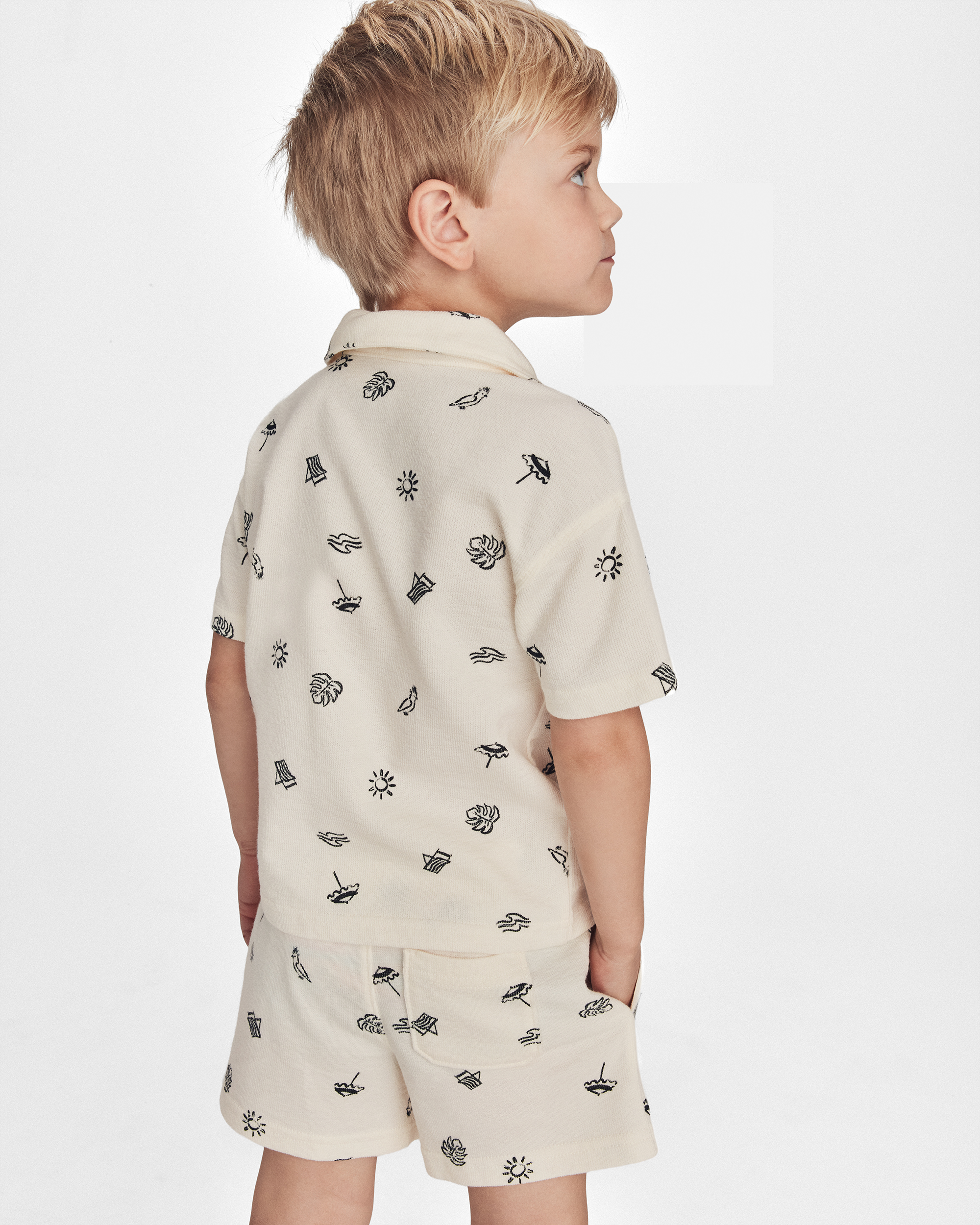 Boys Beach Button-Down Shirt - Cream