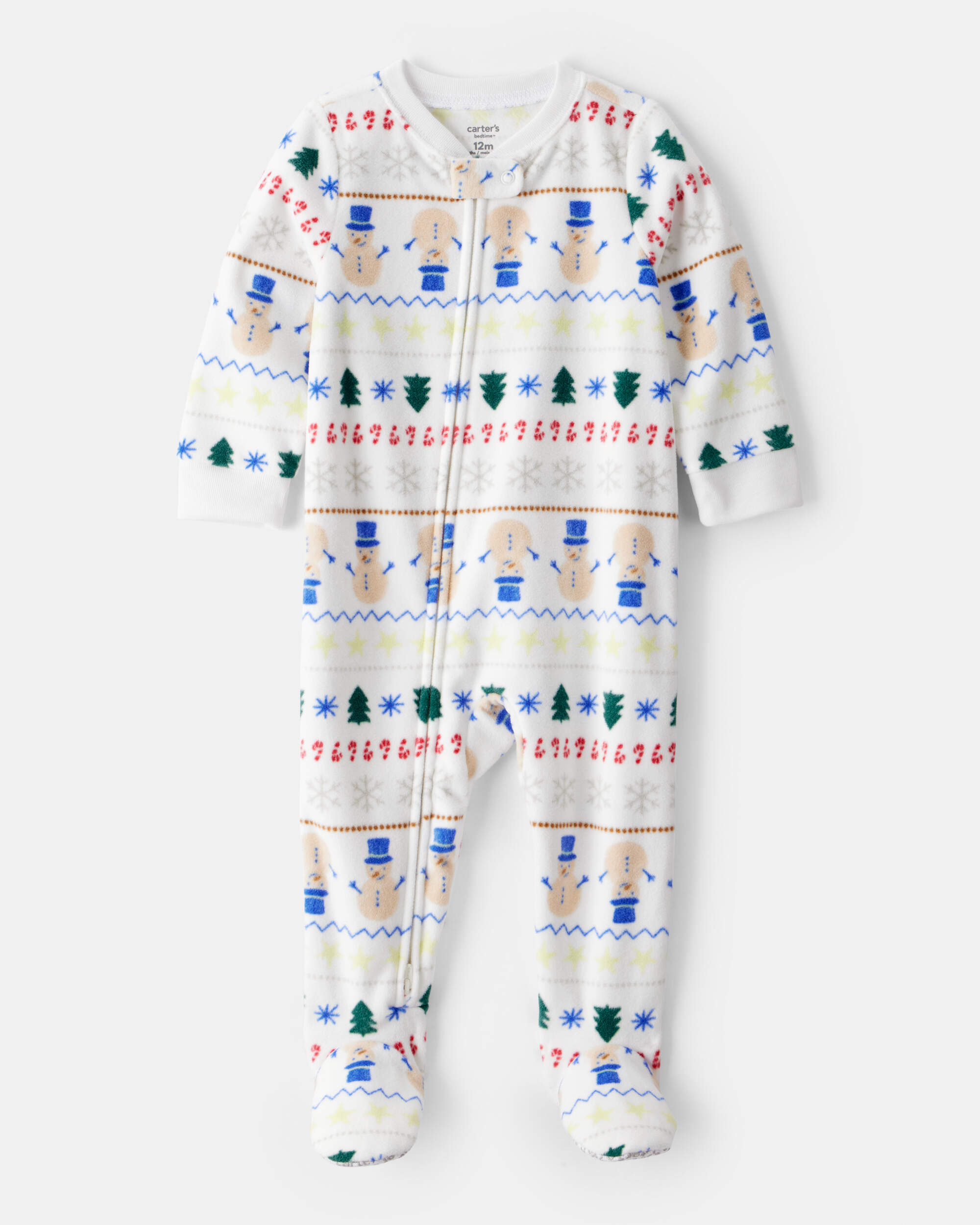Baby Christmas Fair Isle Print Fleece Long-Sleeve Loose Fit 1-Piece pyjamas - White
