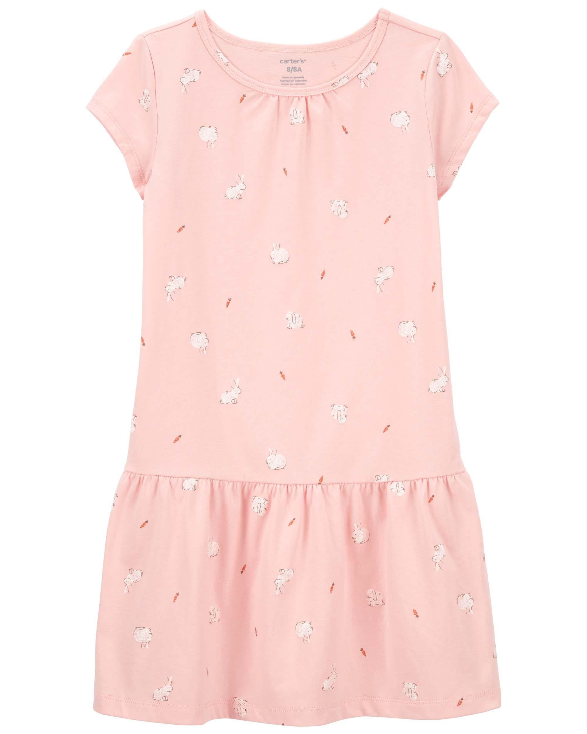 Pink Bunny Print Soft Cotton Dress Carter s Oshkosh Canada