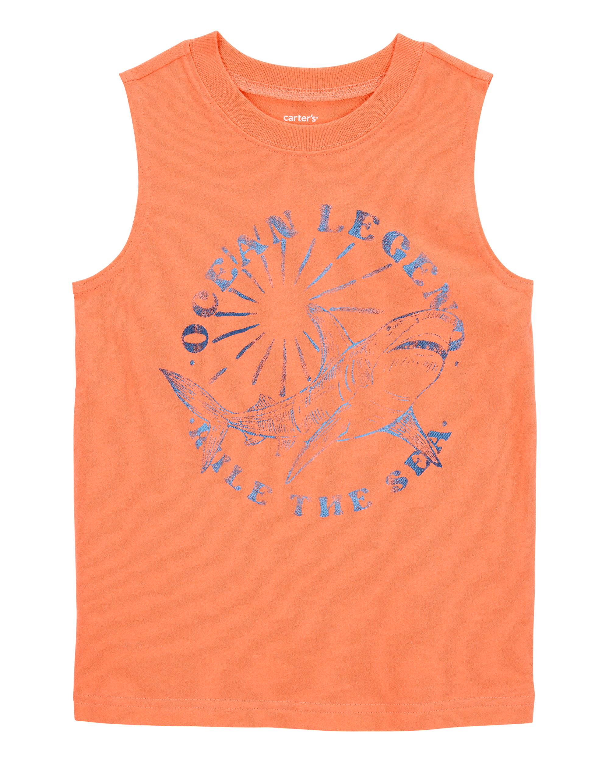 Kid Shark Surf Slogan Tank - Orange