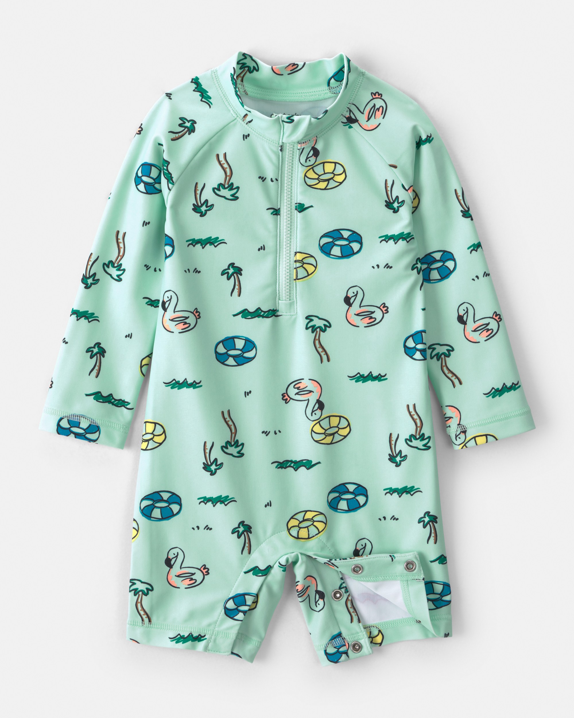 Baby Boy Long-Sleeve 1-Piece Rashguard Swimsuit - Green