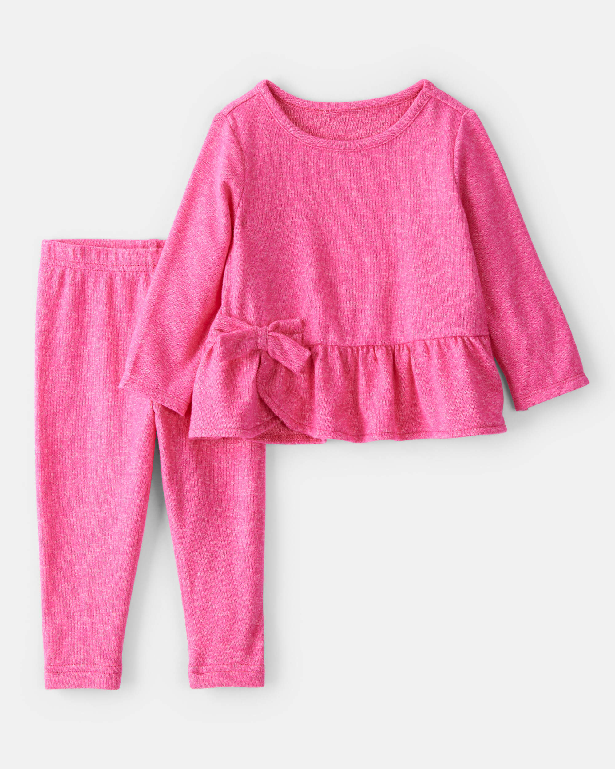 Baby Girl Bow Peplum Top & Legging Set - Pink