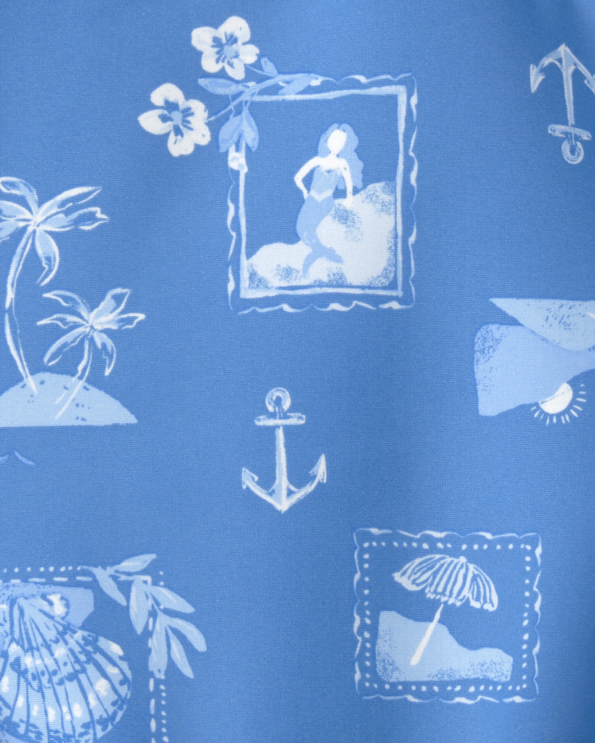 Baby Girl Sailboat Long-Sleeve 1-Piece Rashguard Swimsuit - Blue