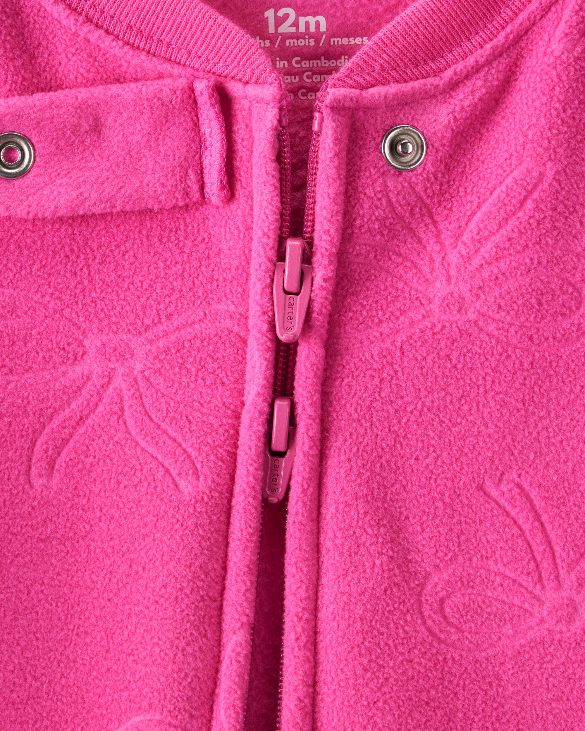 Baby Girl Bow Loose Fit Long-Sleeve 2-Way Zip 1-Piece pyjamas - Pink
