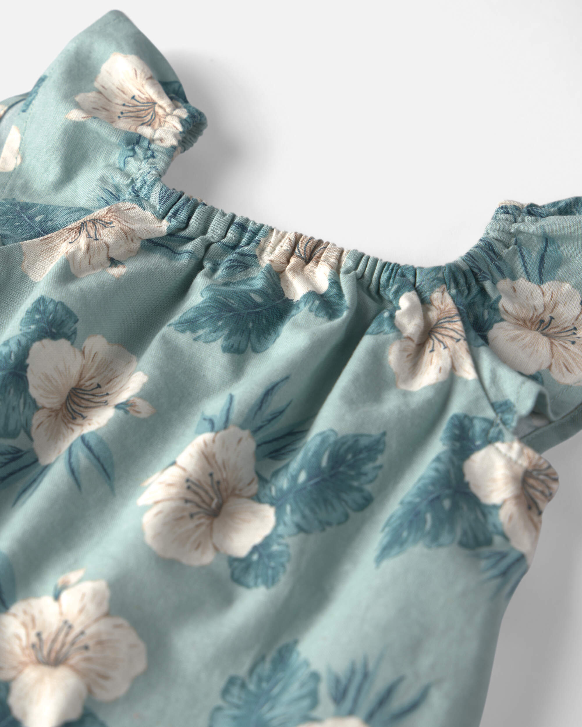 Baby Girl 2-Piece Chambray Top & Short Set Made with Organic Cotton Blue Hibiscus