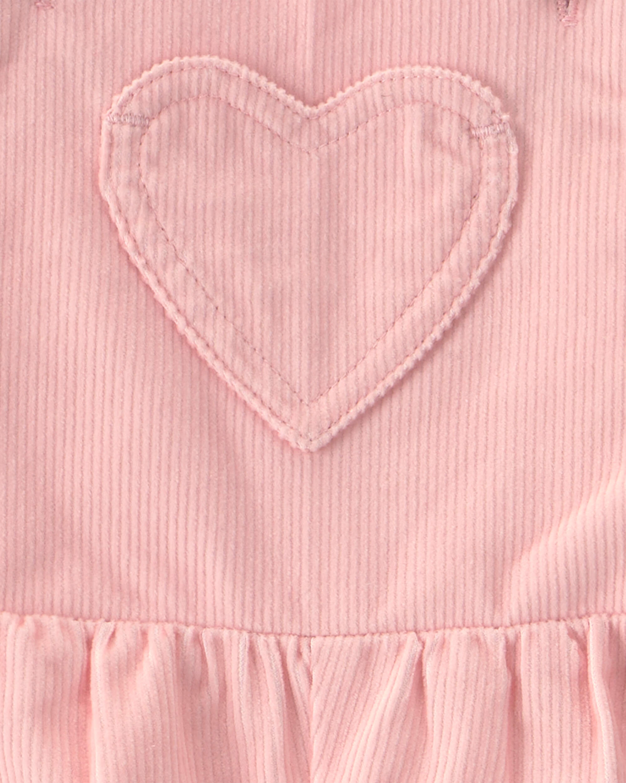 Baby Girl 2-Piece Heart Corduroy Overall Set - Pink