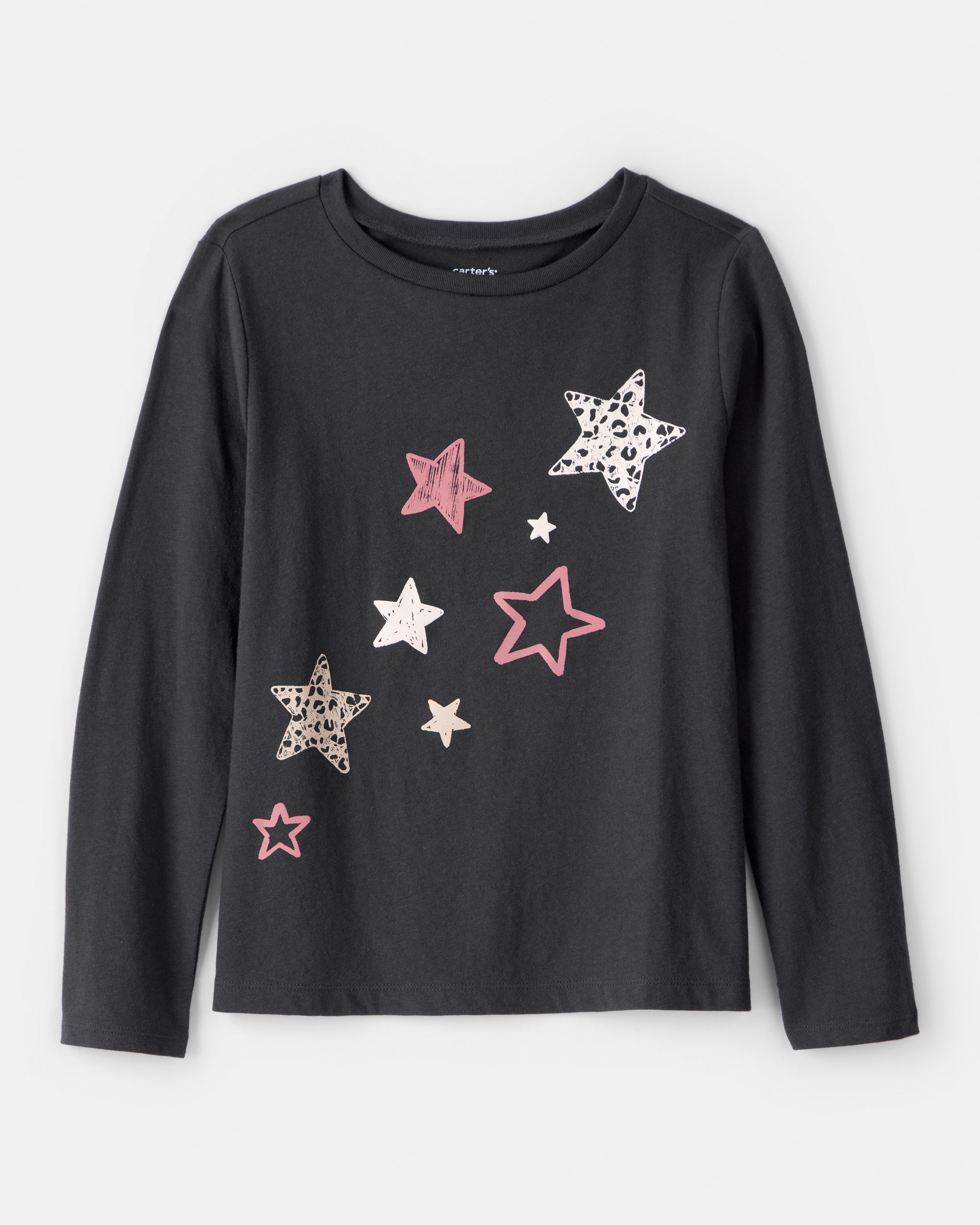 Girls Cheetah Stars Long-Sleeve Graphic Tee - Black
