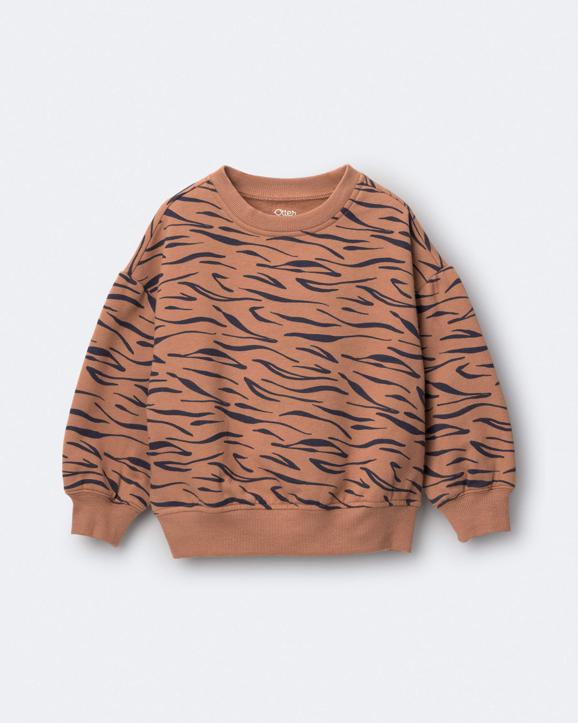 Toddler Balloon-Sleeve Pullover Sweatshirt Tiger Print - Brown