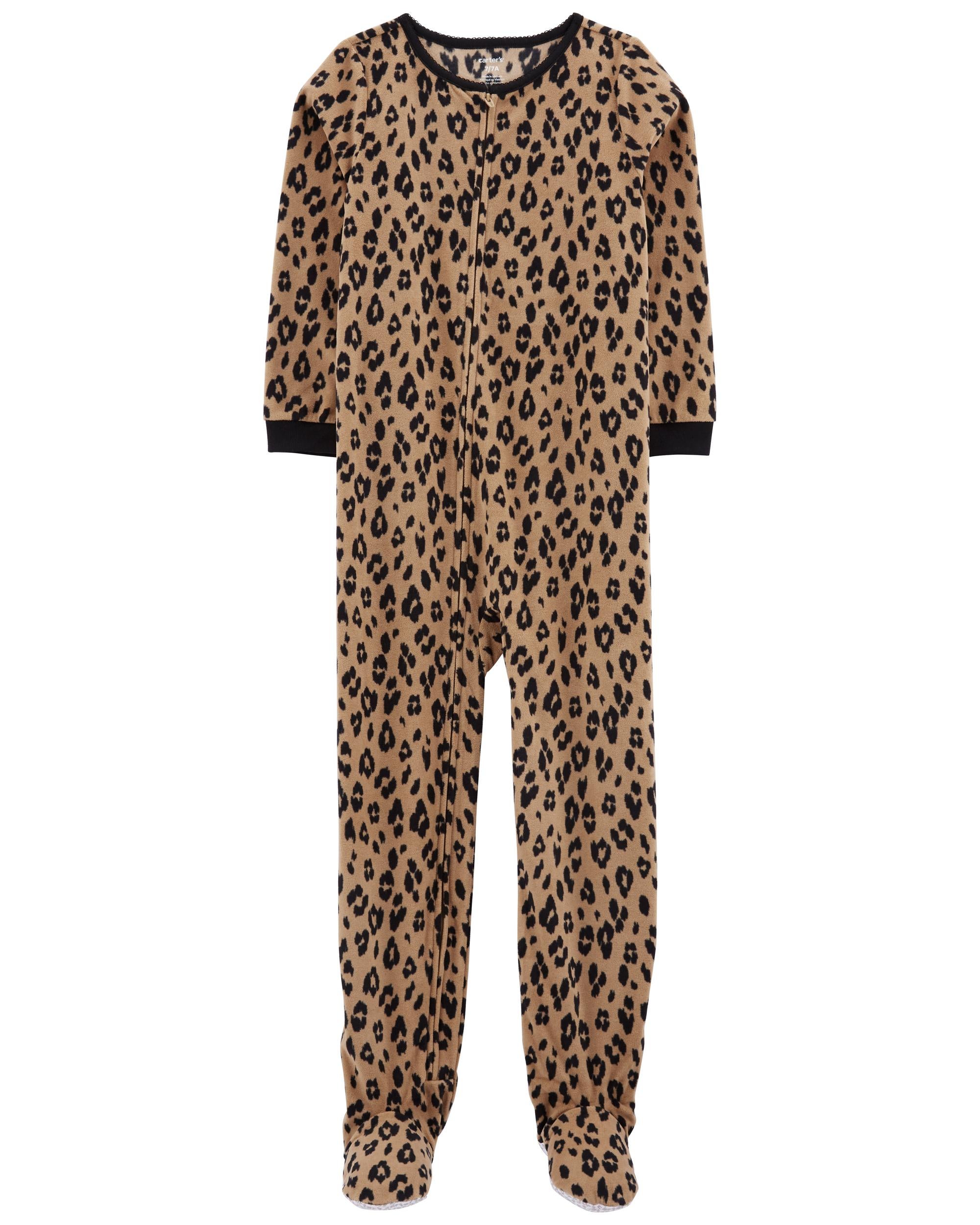 Brown Black 1 Piece Leopard Fleece Footie Pyjamas Carter s