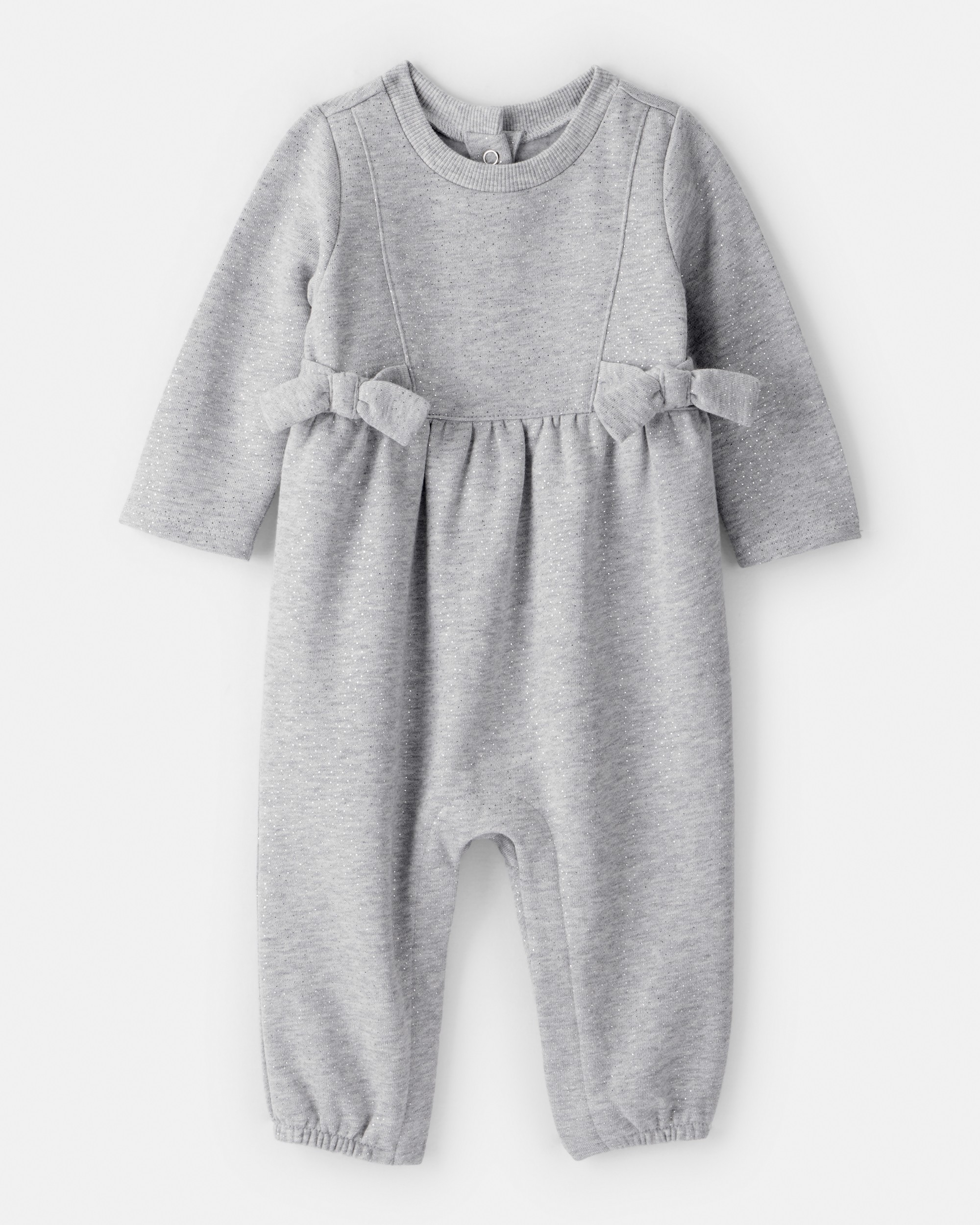 Baby Girl DayDream Fleece Bow Glitter Long-Sleeve Jumpsuit - Grey