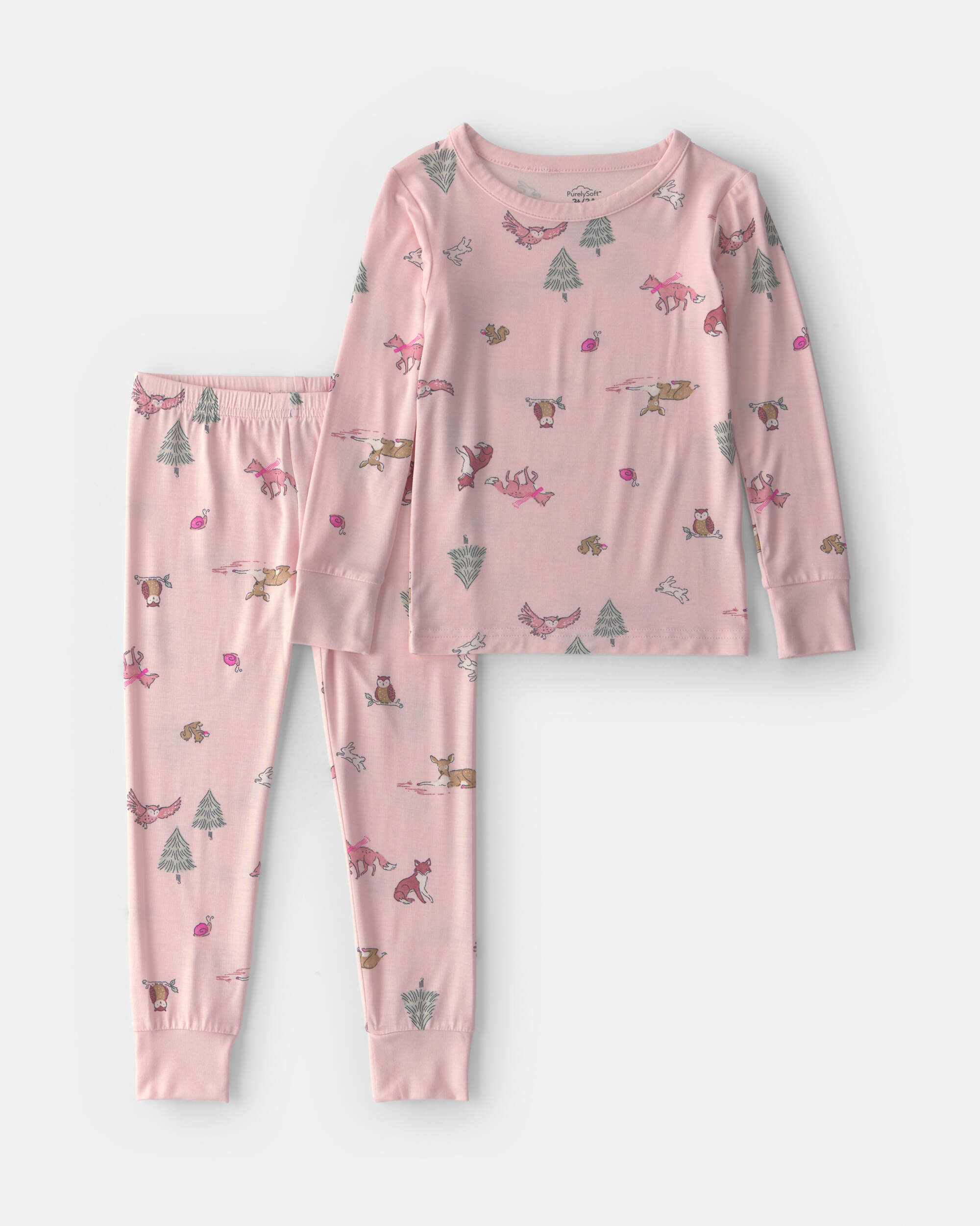 Toddler Girl 2-Piece Woodland PurelySoft™ Snug Fit Pyjama Set - Pink