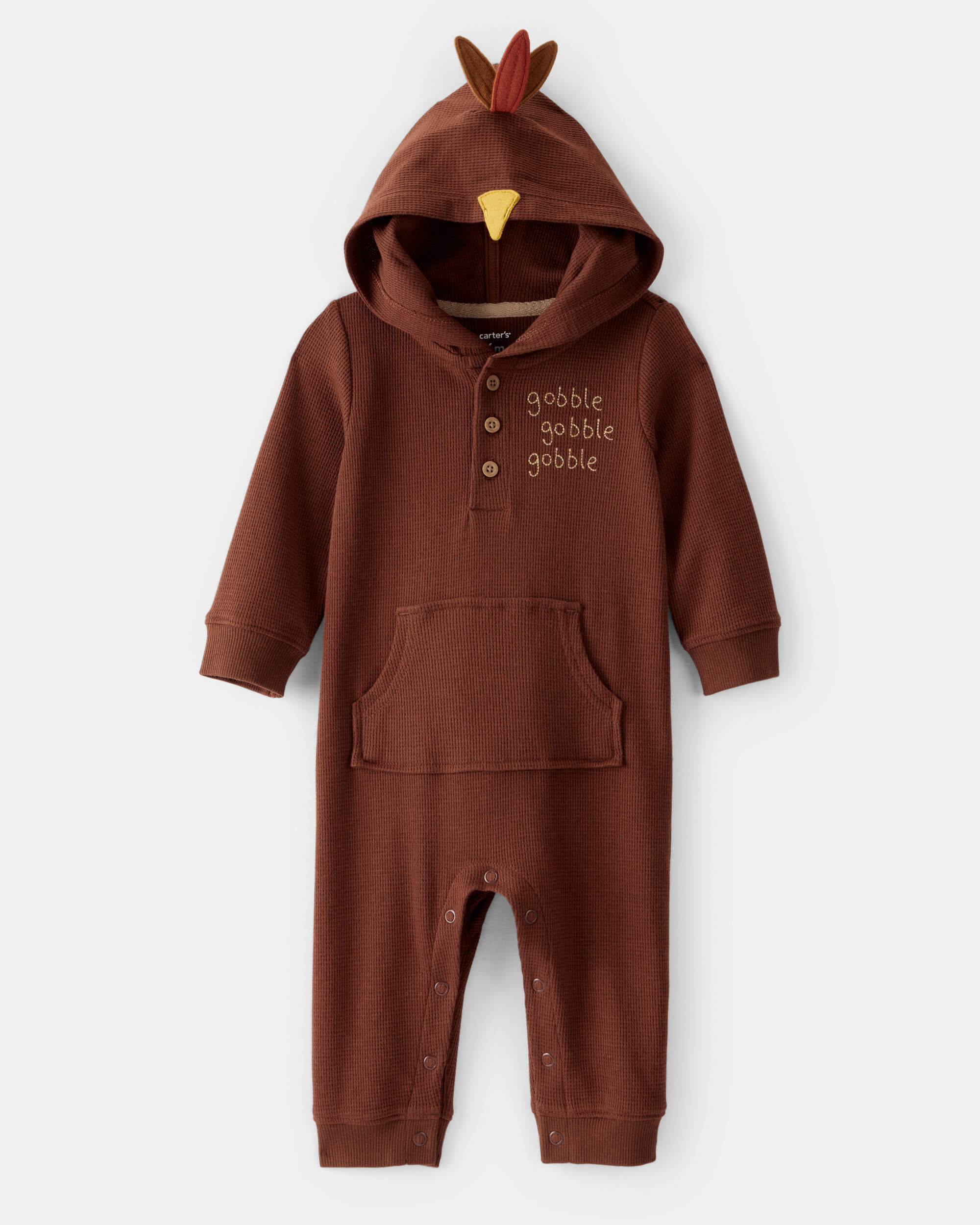 Baby Thanksgiving Turkey Long-Sleeve Hooded Jumpsuit - Brown